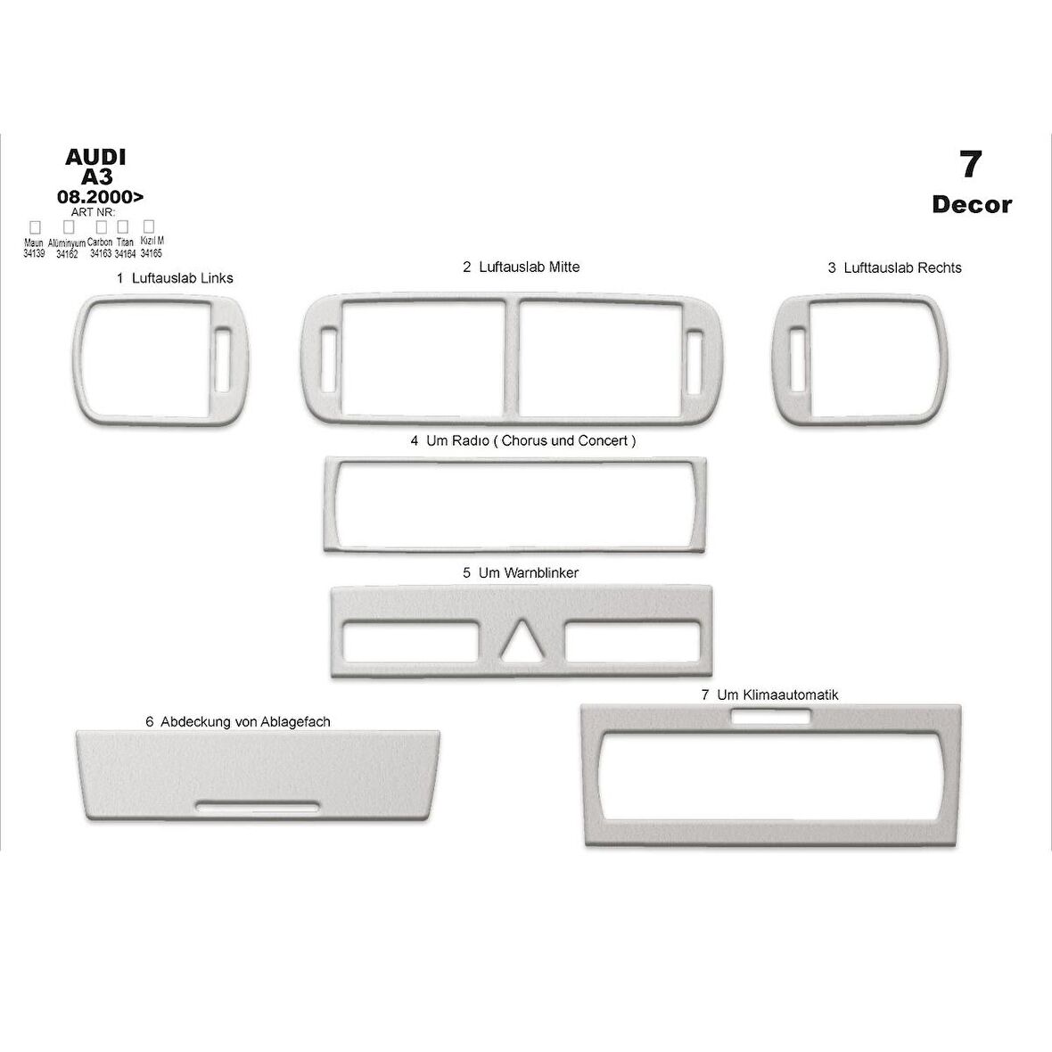 Meriç® Audi A3 Ön Torpido Kaplama 7 Parça 2000-2003