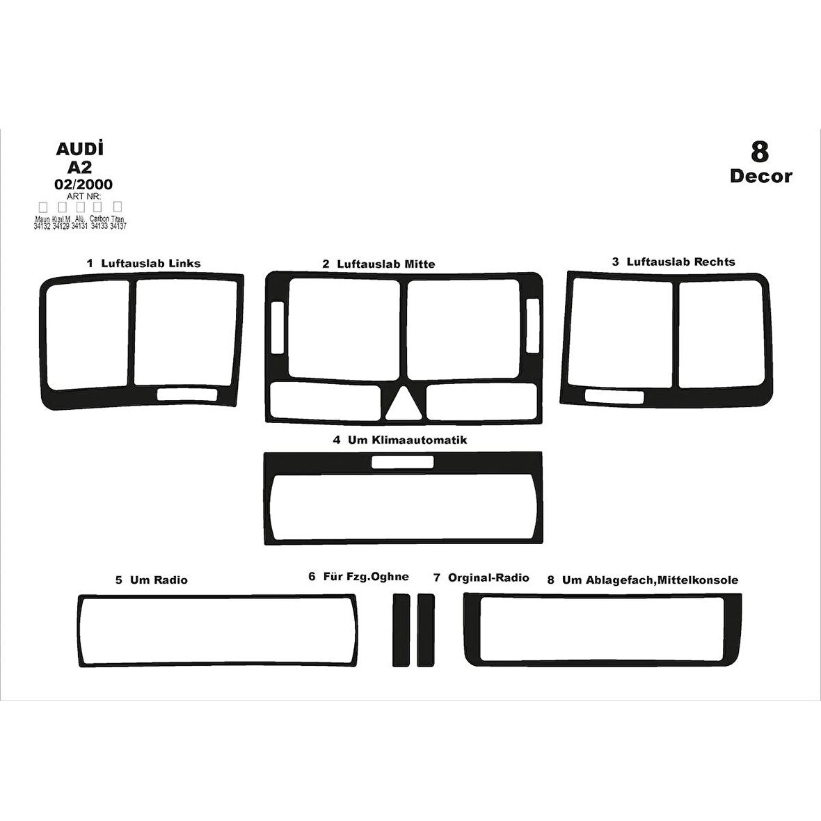 Meriç® Audi A2 Ön Torpido Kaplama 8 Parça 2000-2005