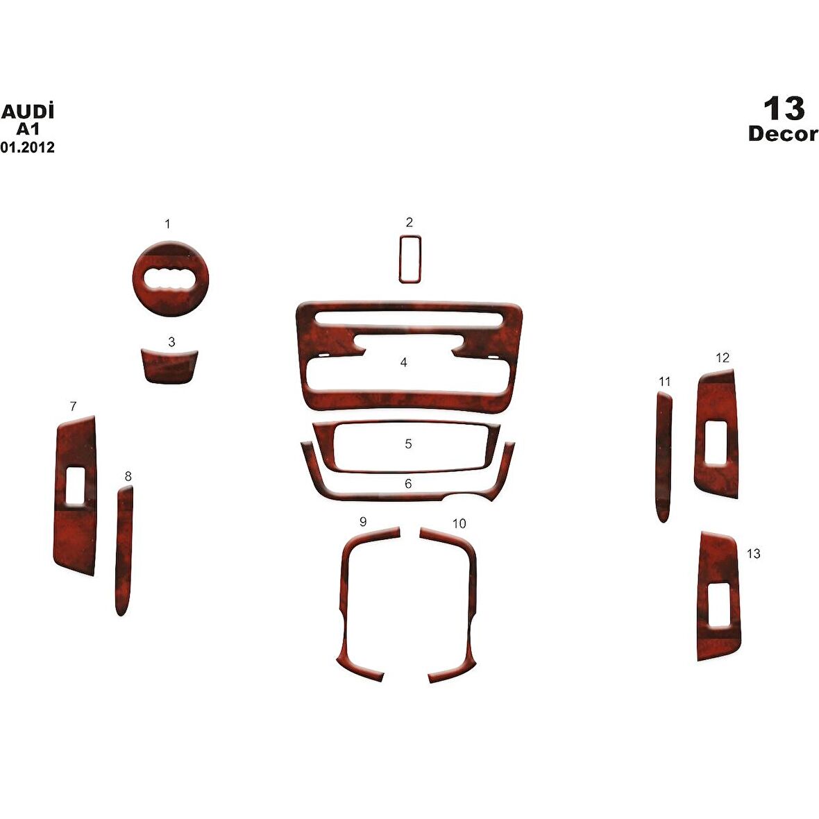 Meriç® Audi A1 Ön Torpido Kaplama 13 Parça 2012-›
