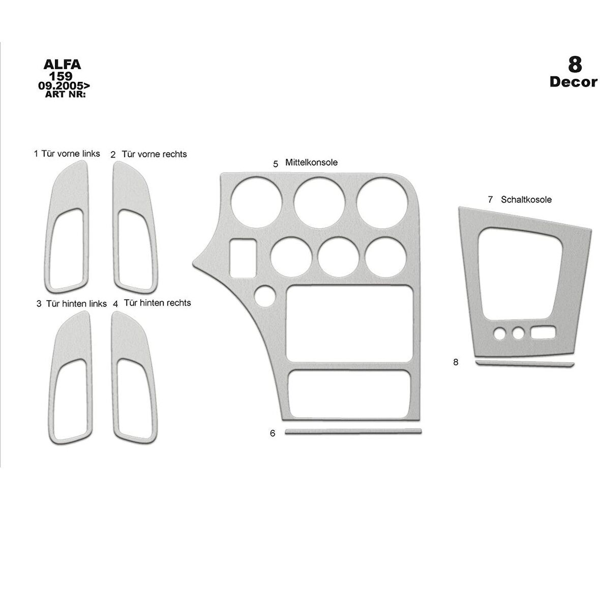 Meriç® Alfa 159 Ön Torpido Kaplama 8 Parça 2005-›