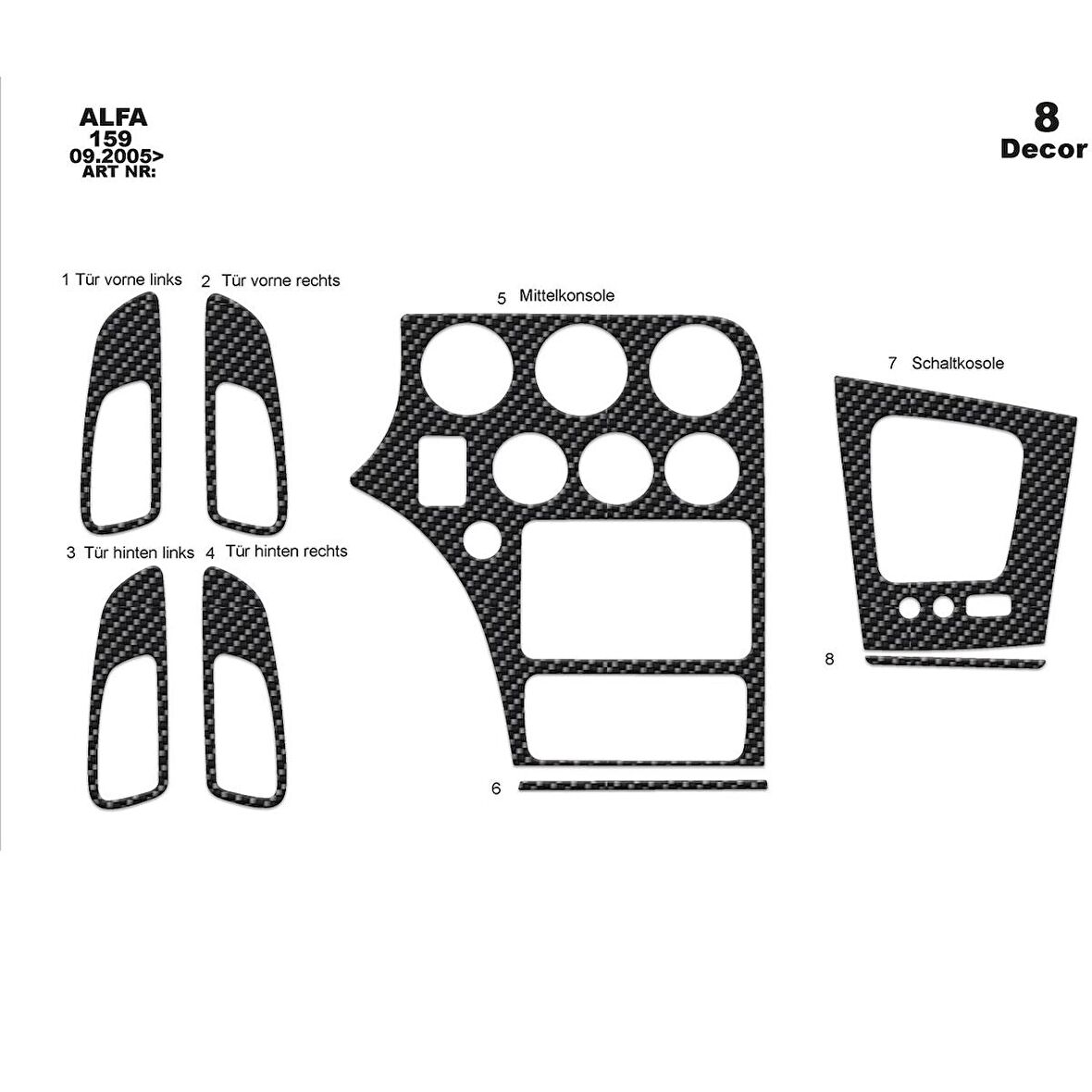 Meriç® Alfa 159 Ön Torpido Kaplama 8 Parça 2005-›