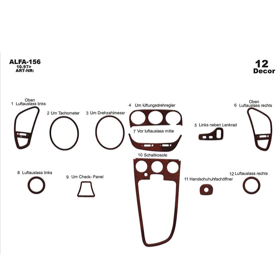 Meriç® Alfa 156 Ön Torpido Kaplama 12 Parça 1997-›