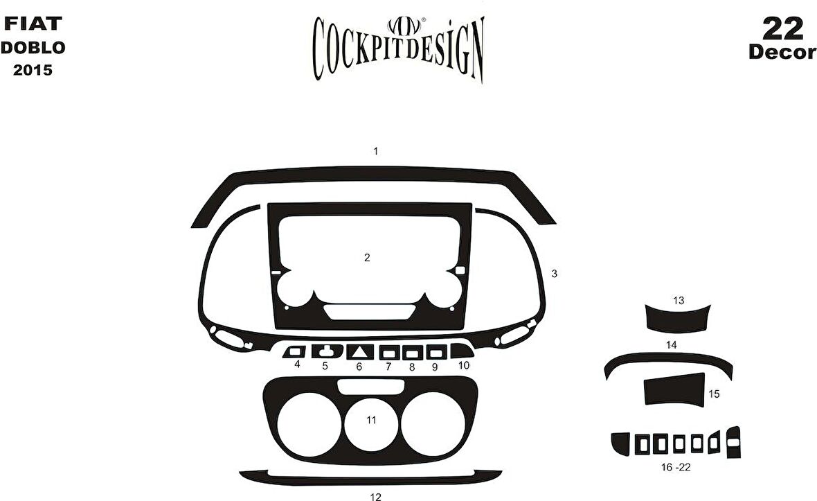 Meriç® Fiat Doblo Ön Torpido Kaplama 22 Parça 2015-›