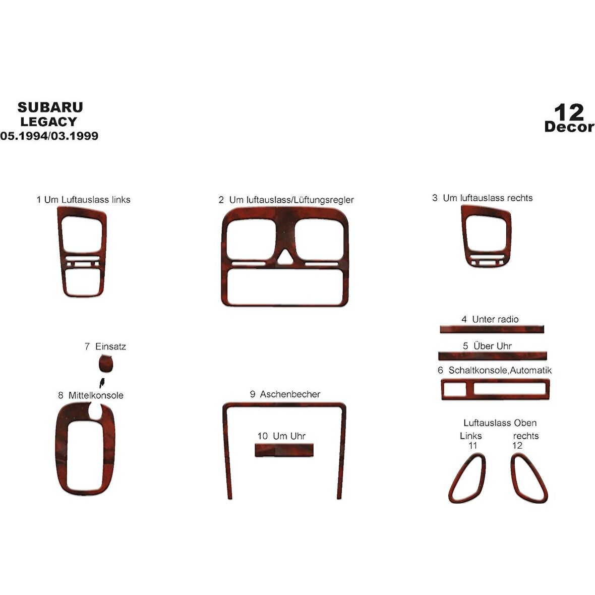 Meriç® Subaru Legacy Ön Torpido Kaplama 12 Parça 1994-1999
