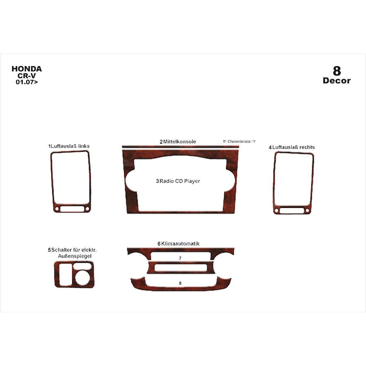 Meriç® Honda Cr-V 4x4 Ön Torpido Kaplama 8 Parça 2007-2013