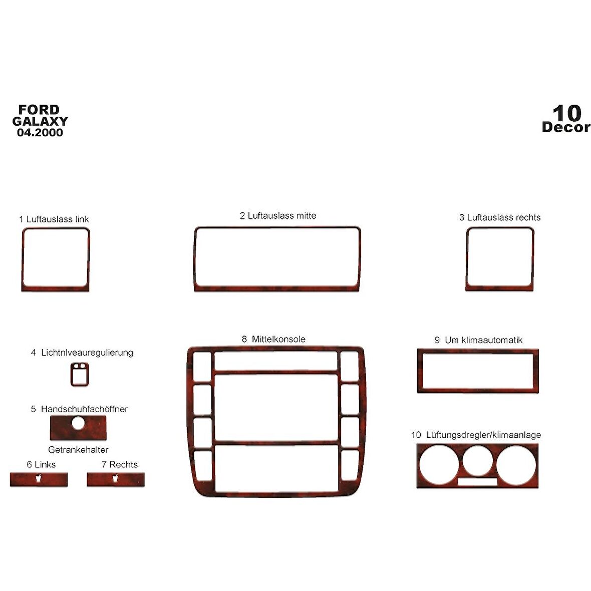 Meriç® Ford Galaxy Ön Torpido Kaplama 10 Parça 2000-2009