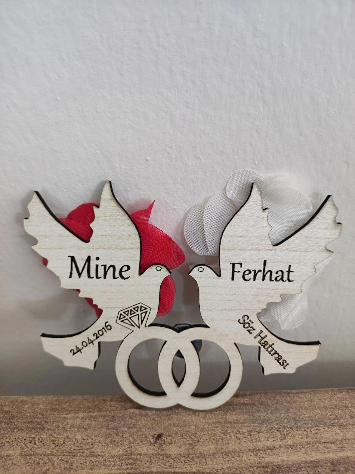 20 Adet Ahşap Kanarya Yüzüklü Söz, Nikah, Nişan, Kına, Düğün Magneti, Hediyelik Magnet