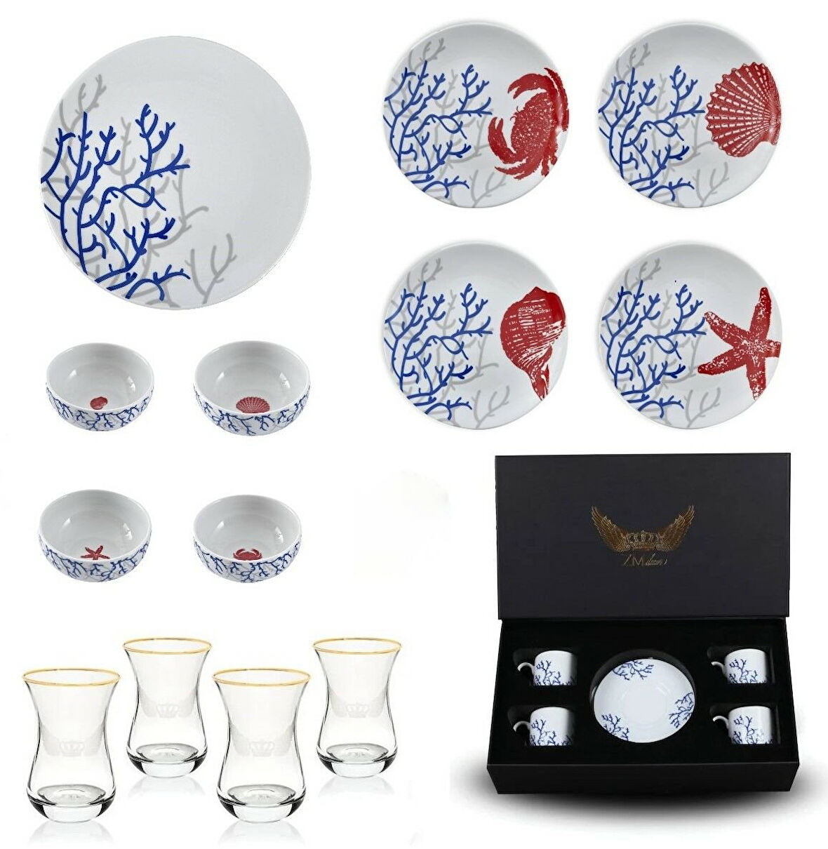 Mercan Tabak &Çay Kahve Seti 20 Parça (4 Kişilik )