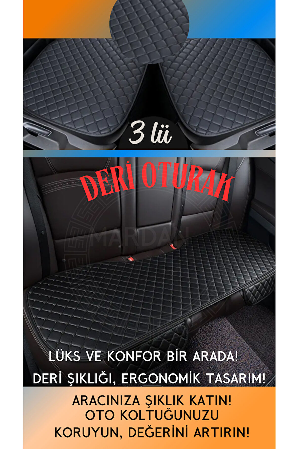PEUGEOT RİFTER Uyumlu Şark Serisi 3 Parça Deri Cepli Oto Minder Seti
