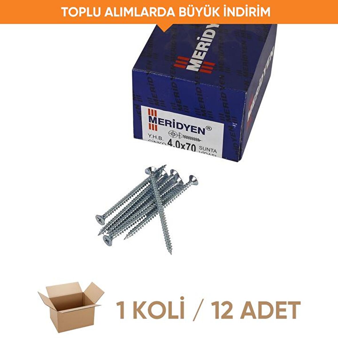 Meridyen Sunta Vidası 4.0x70 (Paket 200 Ad.) (1 Koli 12 Adet)