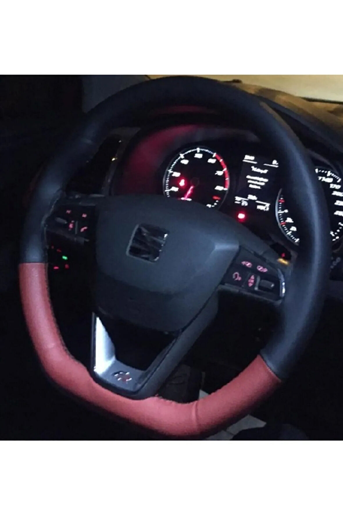 Siyah- Kırmızı Oto Deri Direksiyon Kılıfı