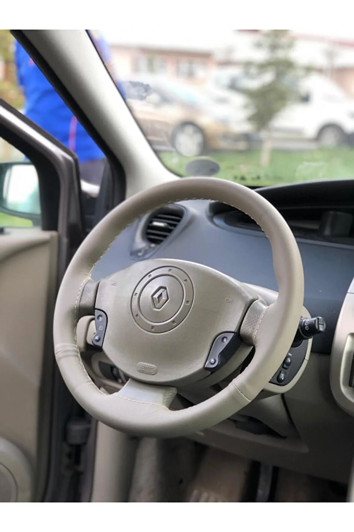 Bej Renault Scenic Deri Direksiyon Kılıfı