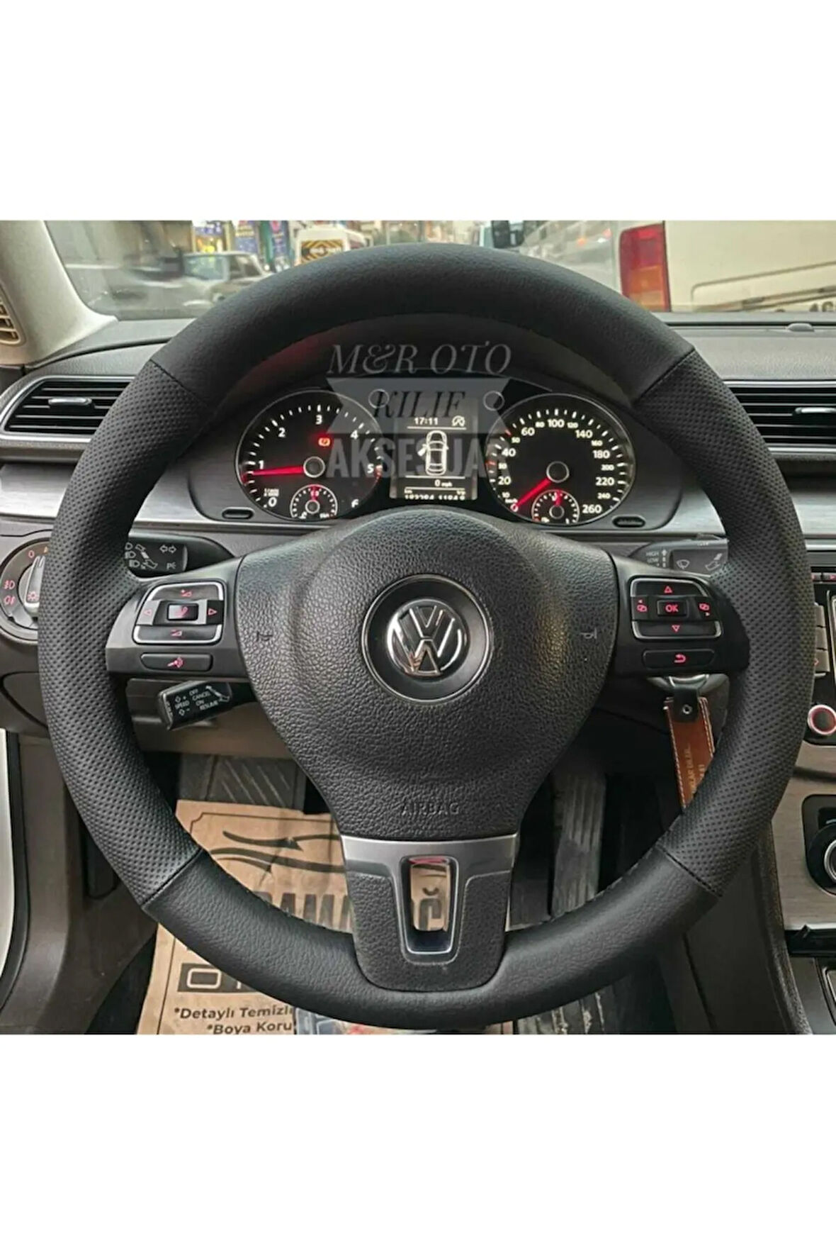 Arteon Uyumlu Dikmeli Nokta Damar Çift Desen Kombin Deri Direksiyon Kılıfı