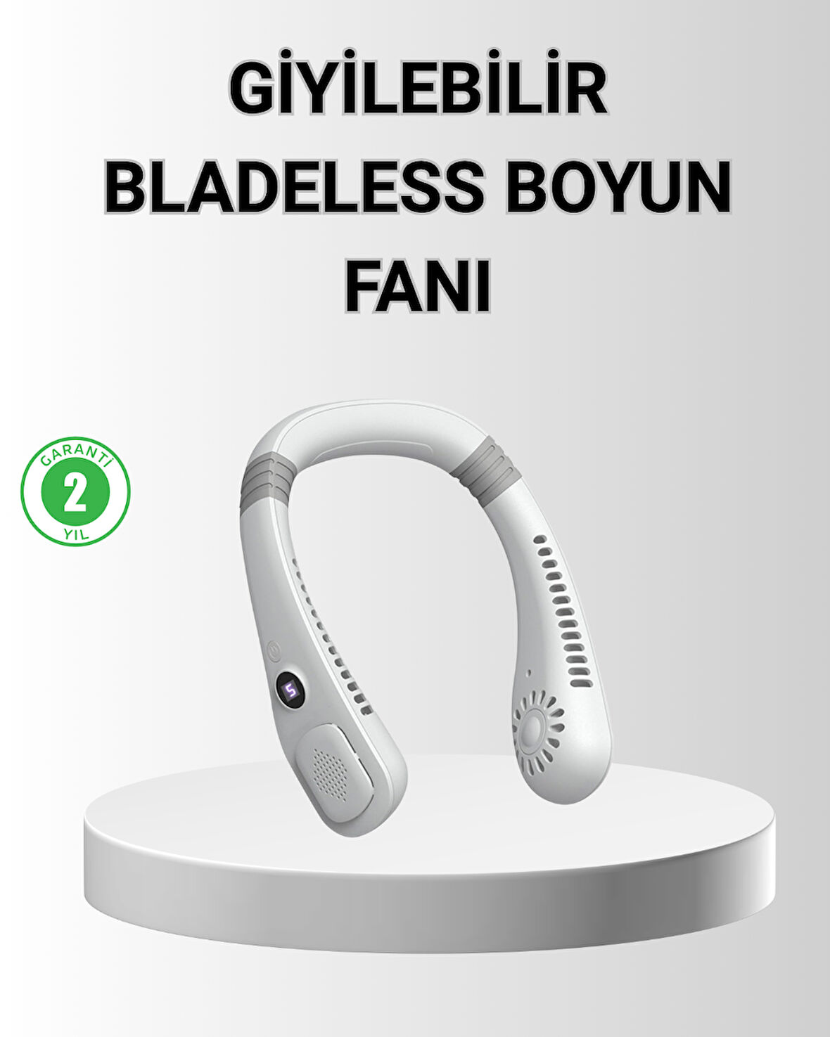 Giyilebilir Boyun Fanı 360° Dairesel Rüzgar ve 5 Kademeli Hız Ayarlı