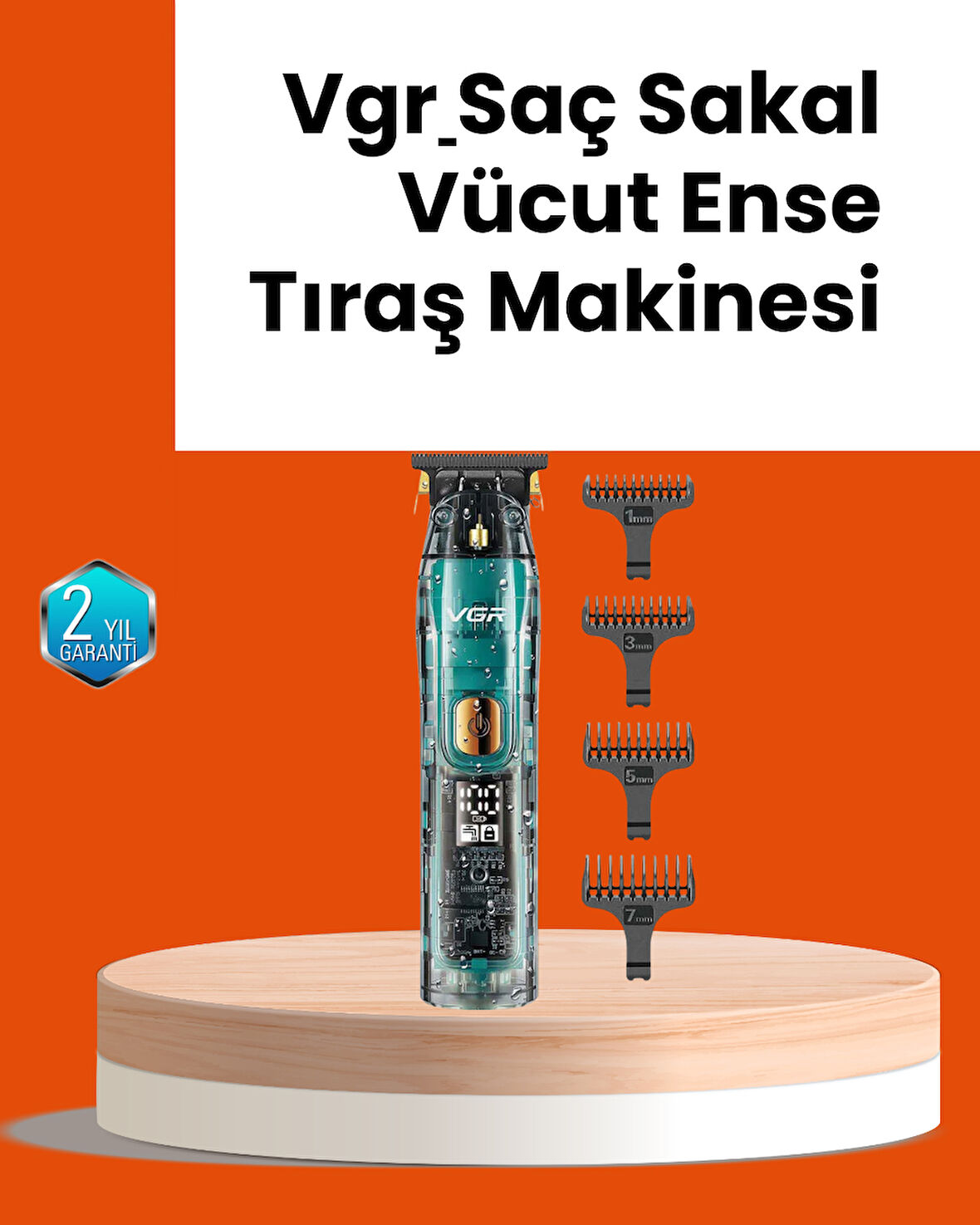 VGR V-695 Şarjlı Saç Sakal Tıraş Makinesi 2600mAh Batarya ve Kılavuz Taraklı