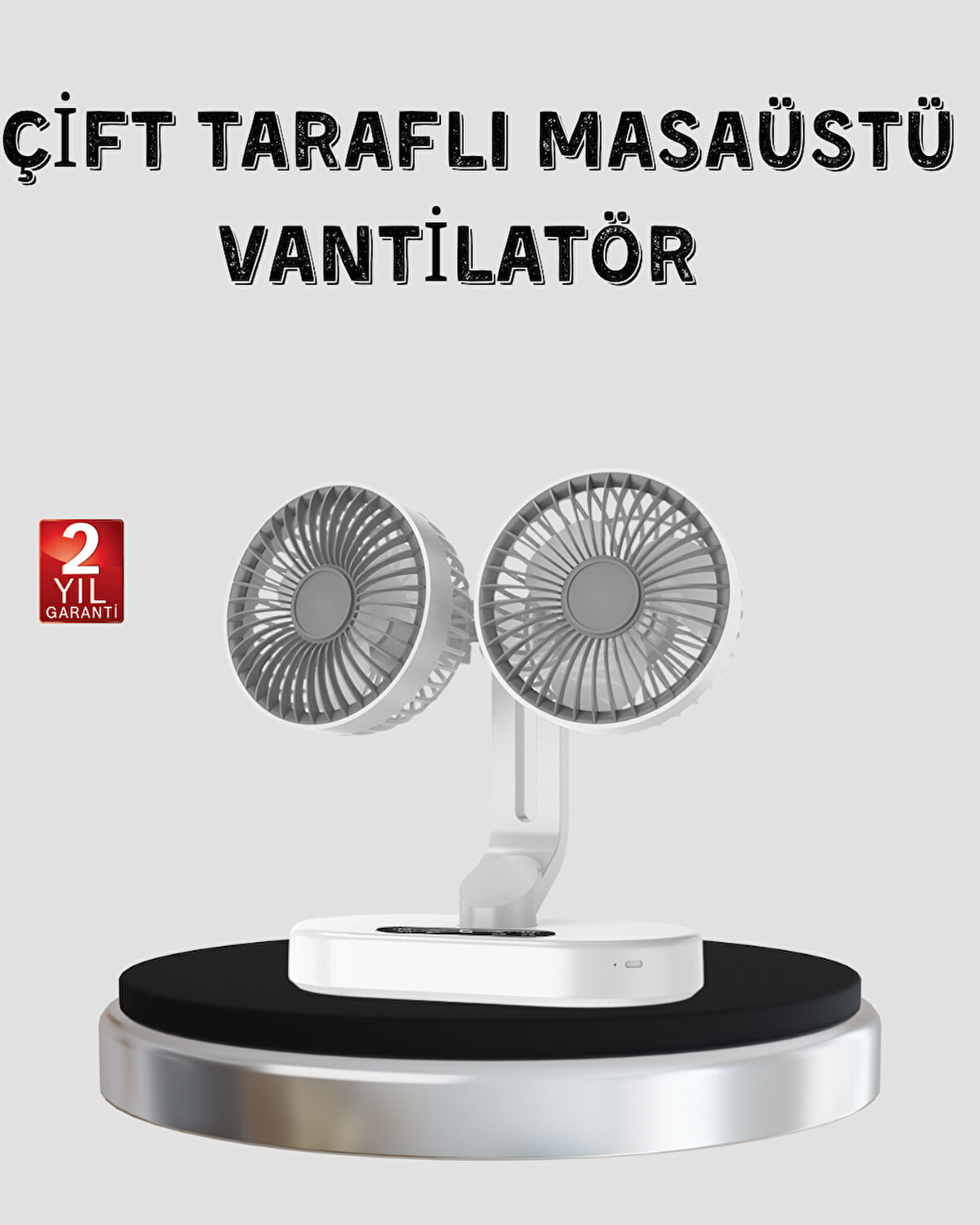 USB Şarjlı Çift Kafalı Vantilatör – 720° Döner Başlık ve Sessiz Çalışm