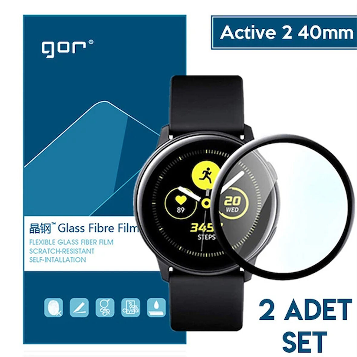 GOR Galaxy Watch Active 2 40mm 3D kavisli Nano Glass Ekran Koruyucu 2 Adet Set-(5775
