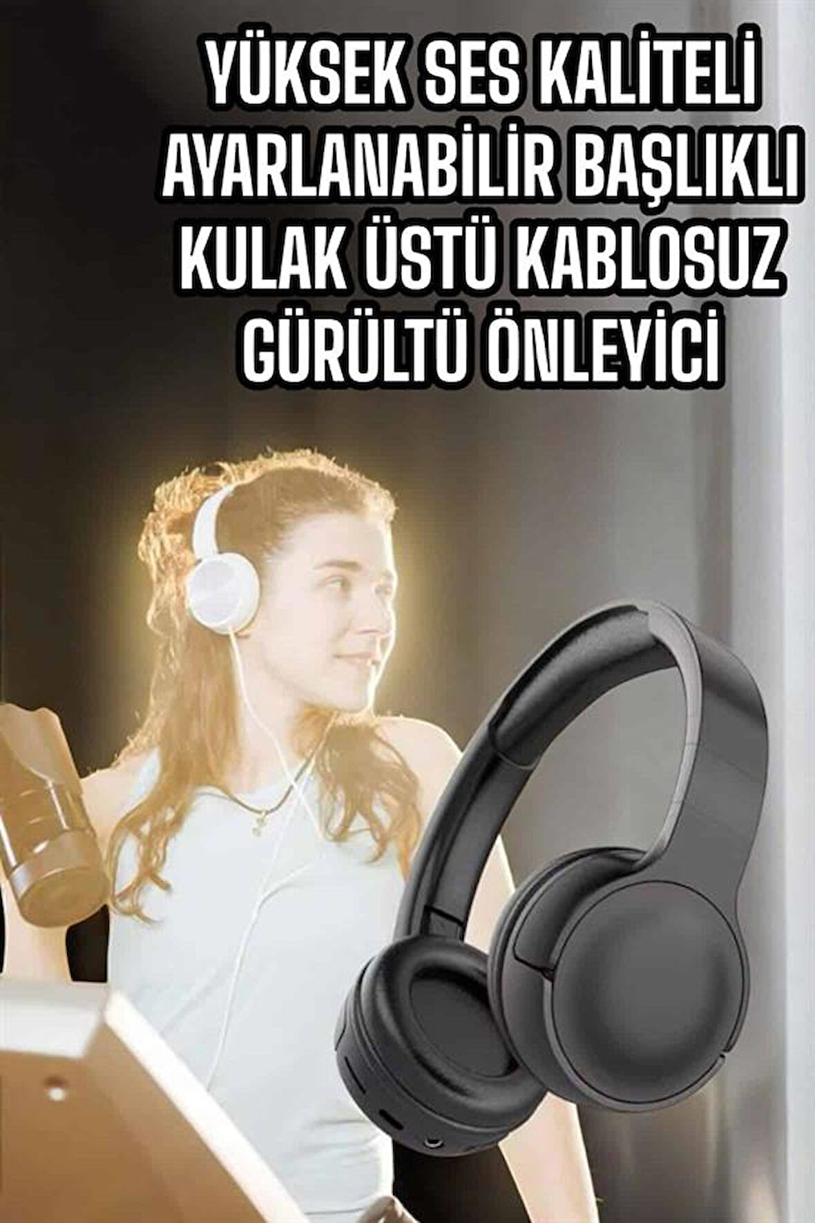 Kulak Üstü Kablosuz Bluetooth Kulaklık Gürültü Önleyici Uzun Şarj Süreli