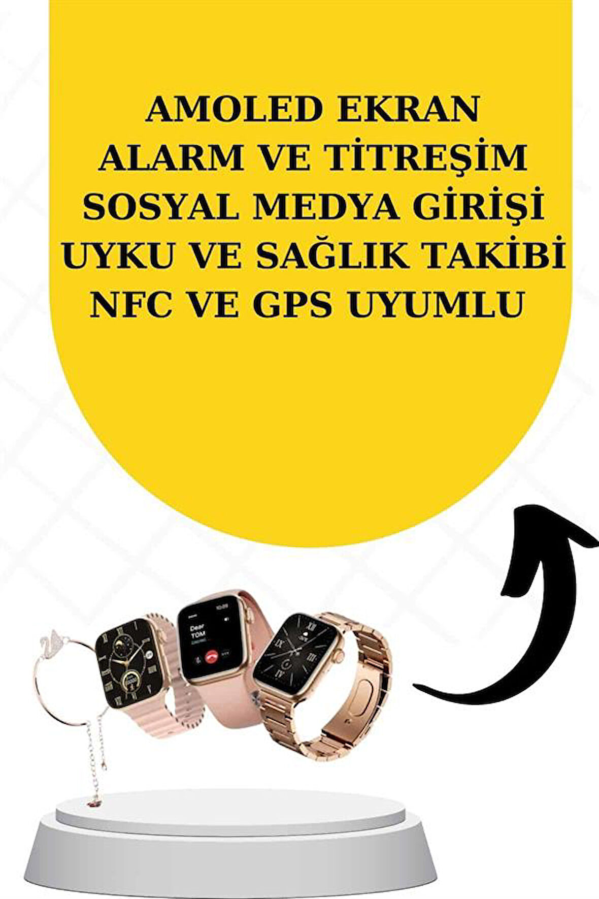 Bileklikli Amoled Ekran Akıllı Saat ve Dijital Göstergeli Kablosuz Bluetooth Kula