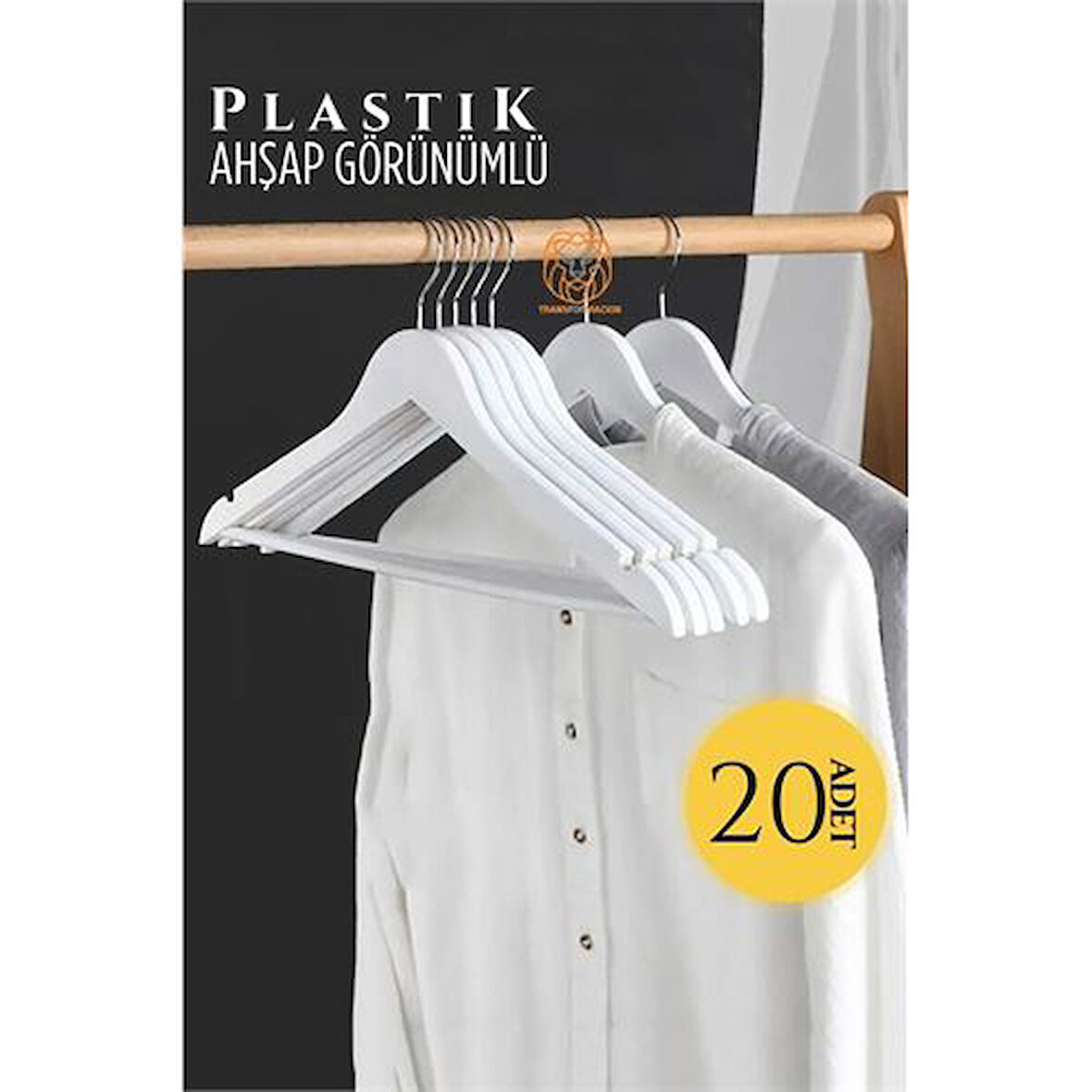 HSNET Ahşap Görünüm Plastik Askı 20 ADET Beyaz