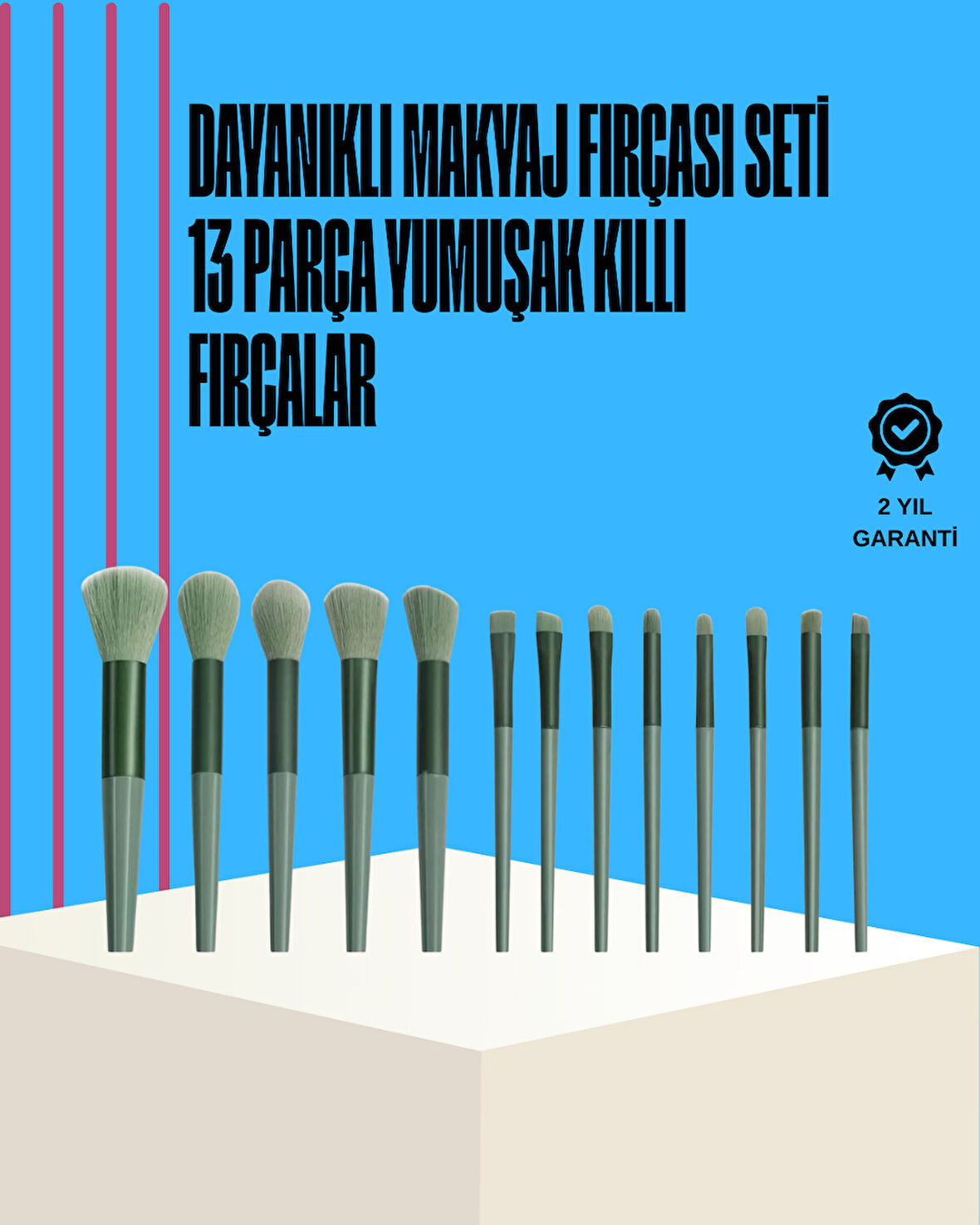 Taşınabilir Ergonomik Yapılı 13 Adet Fiber Kıllı Yüz ve Göz Makyaj Fırças?