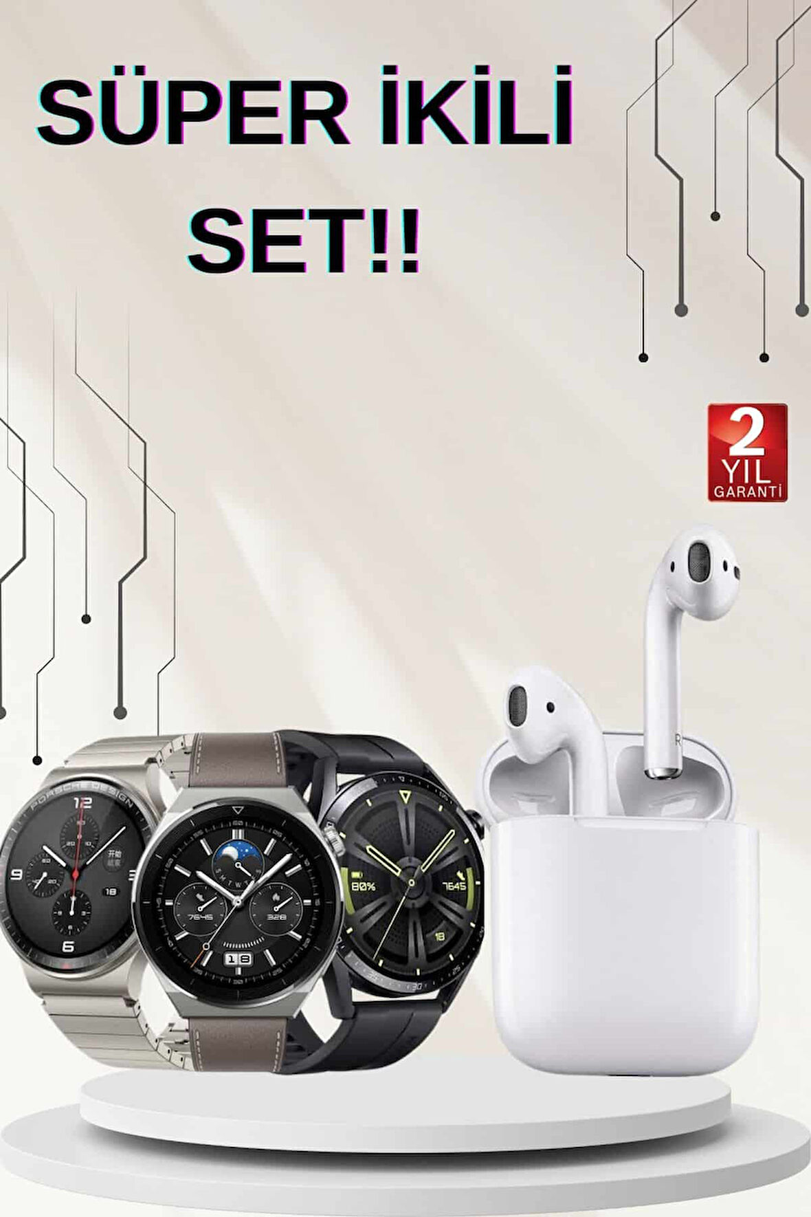 Akıllı Saat ve Kulaklık Seti Dokunmatik Ekran 5.0 Bluetooth Bağlantılı Sesli G