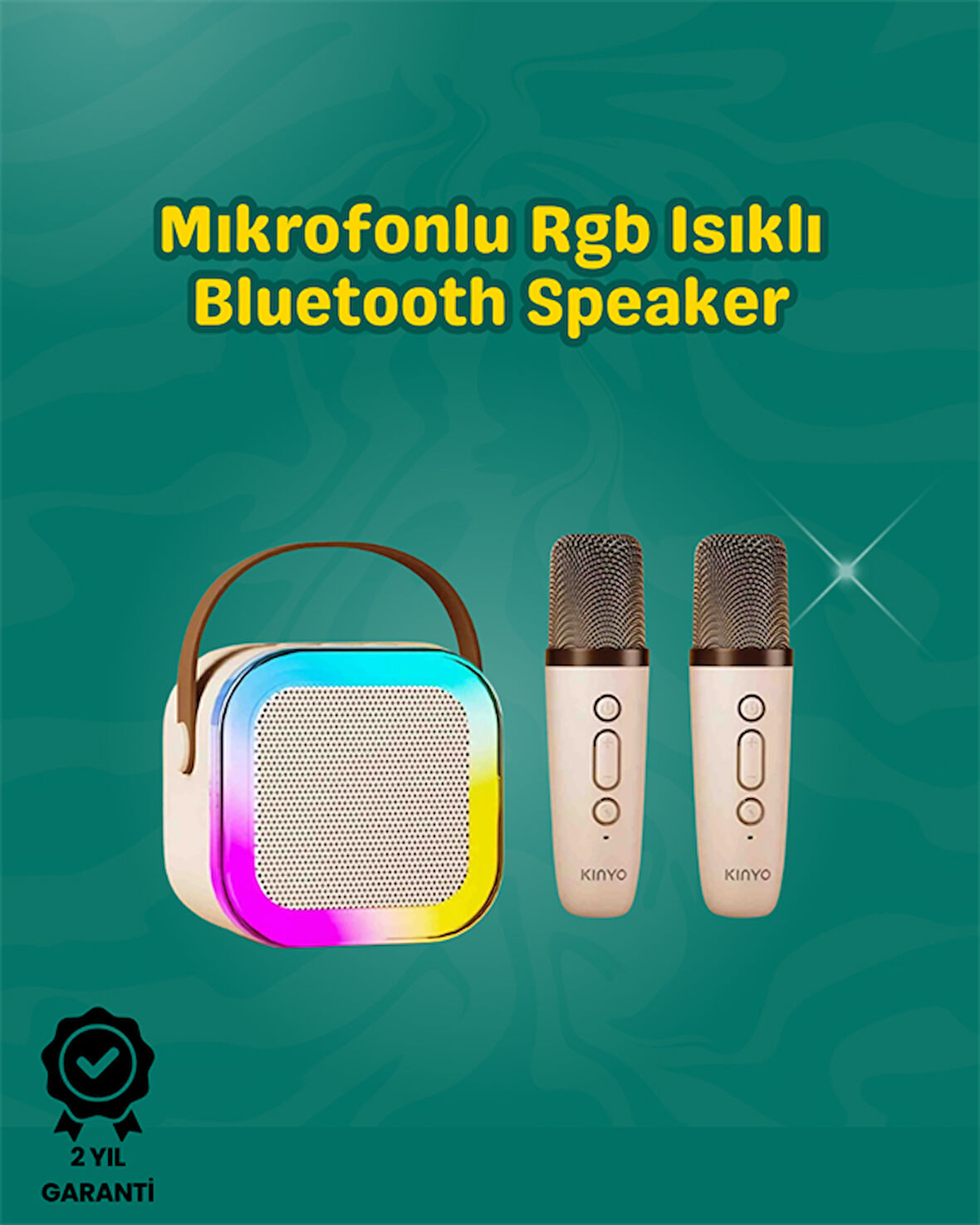 İki Mikrofonlu Renkli LED Işıklı Karaoke Cihazı