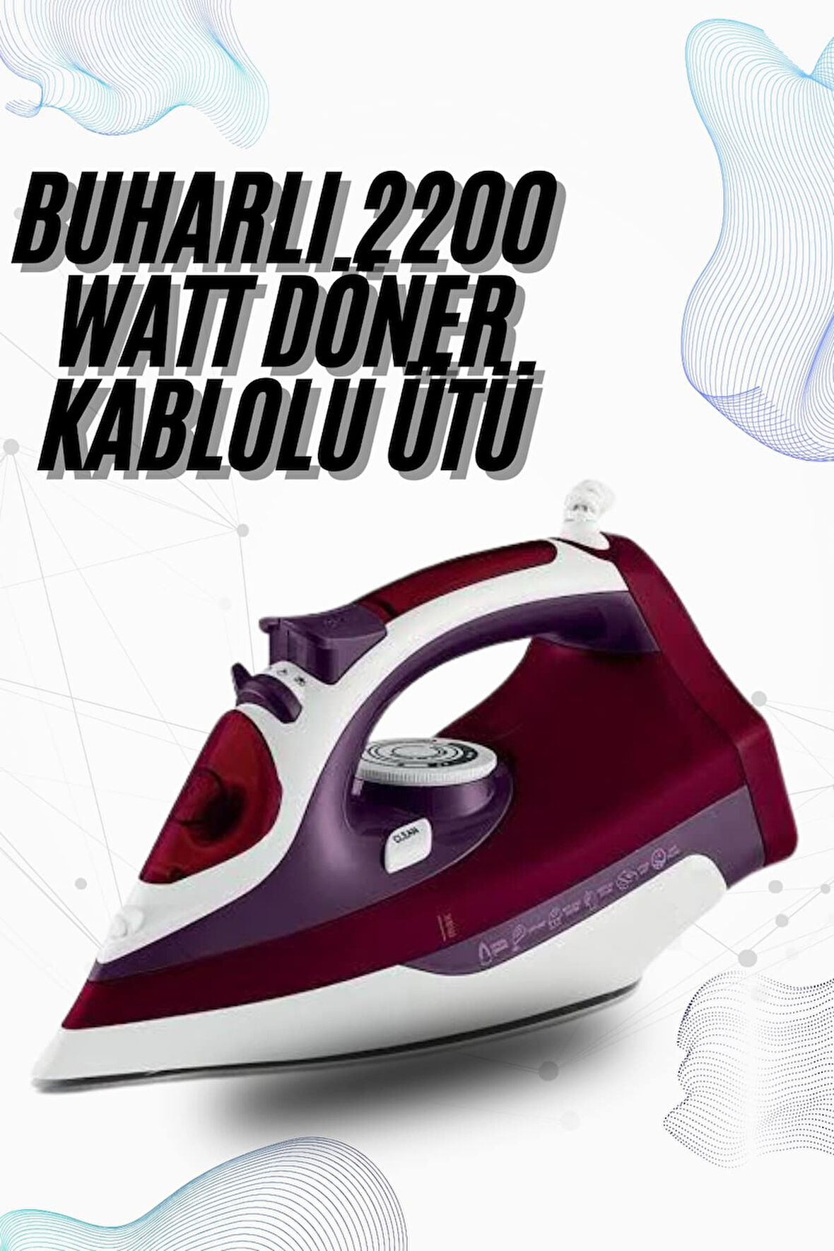 Buharlı Kablolu Ütü 2200 Watt Kireçlenme Önleyici Şok Buharlı
