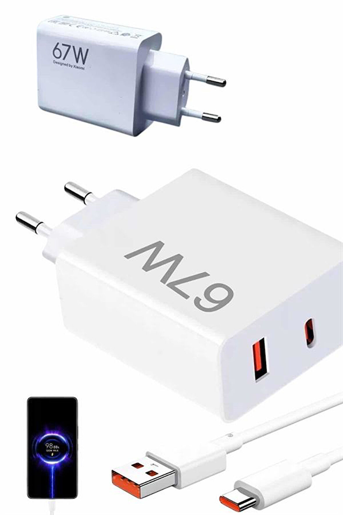 Hızlı Şarj Aleti Adaptörü Kablo Seti 67W Uzun Ömürlü Beyaz