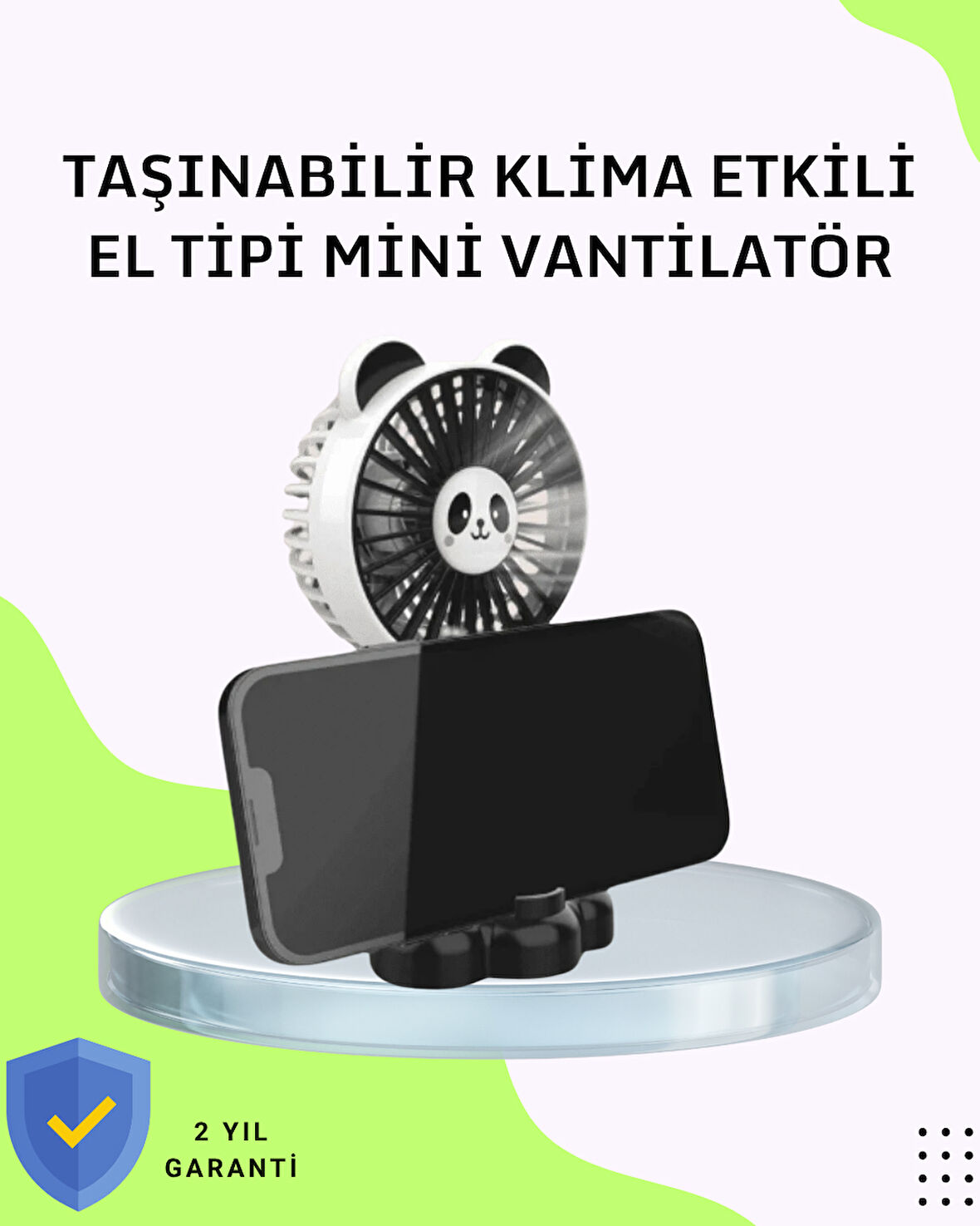 Dekoratif Panda Tasarımlı Küçük Boy Fan