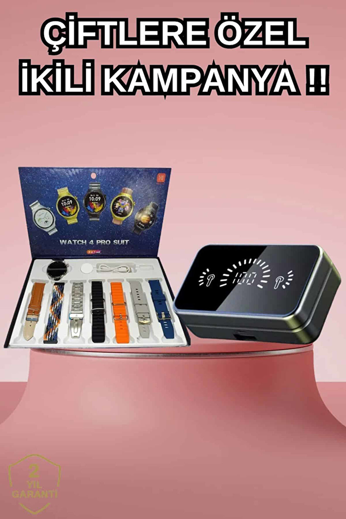 Powerbank Aynalı Bluetooth Kulaklık Ve Akıllı Saat Seti ANC Özelliği Dokunamat