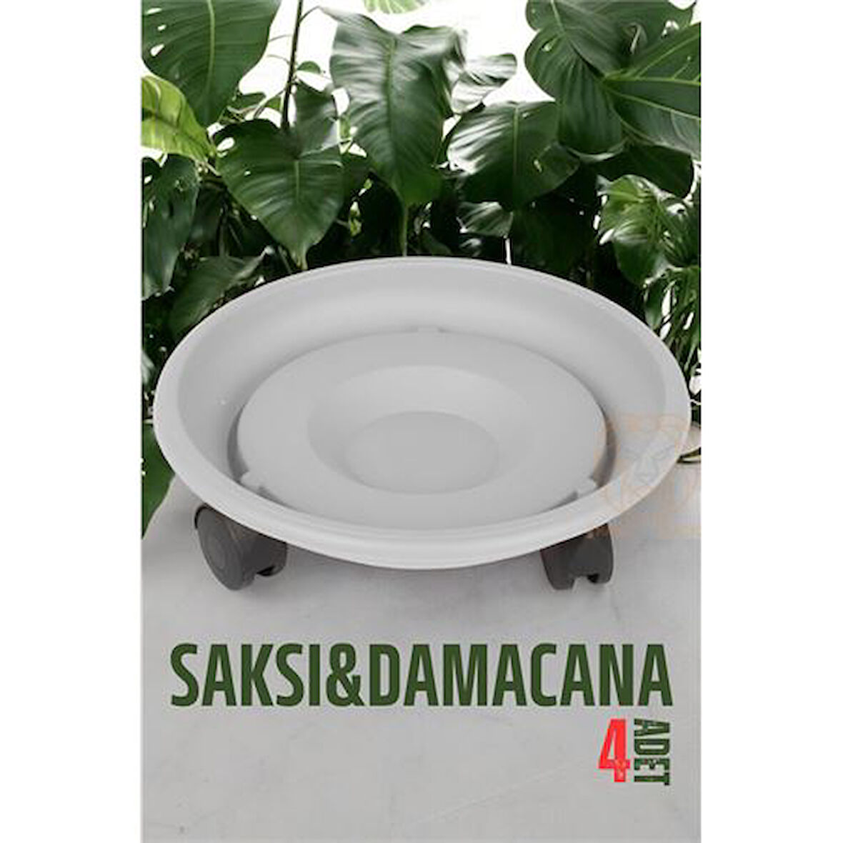 HSNET Tekerlekli Saksı Altığı 4 ADET 37 CM BEYAZ