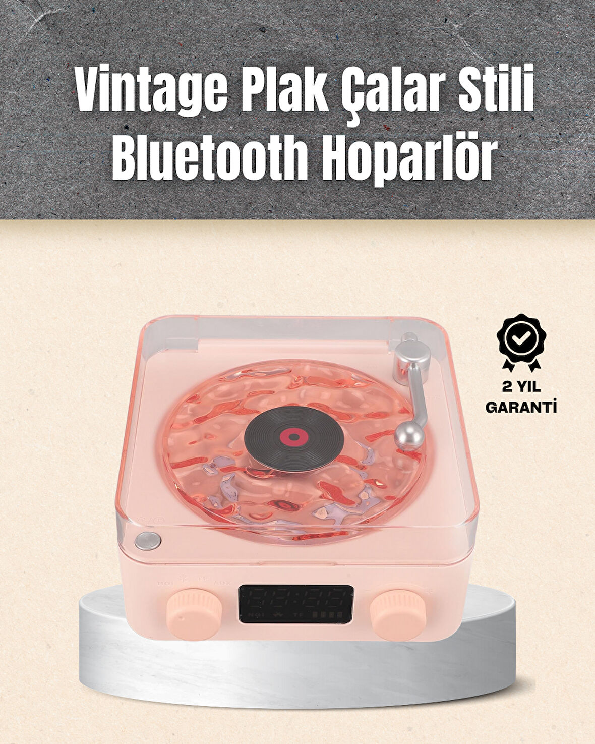 Retro Bluetooth Hoparlör – Yumuşak Gece Lambası ve Saat Göstergeli