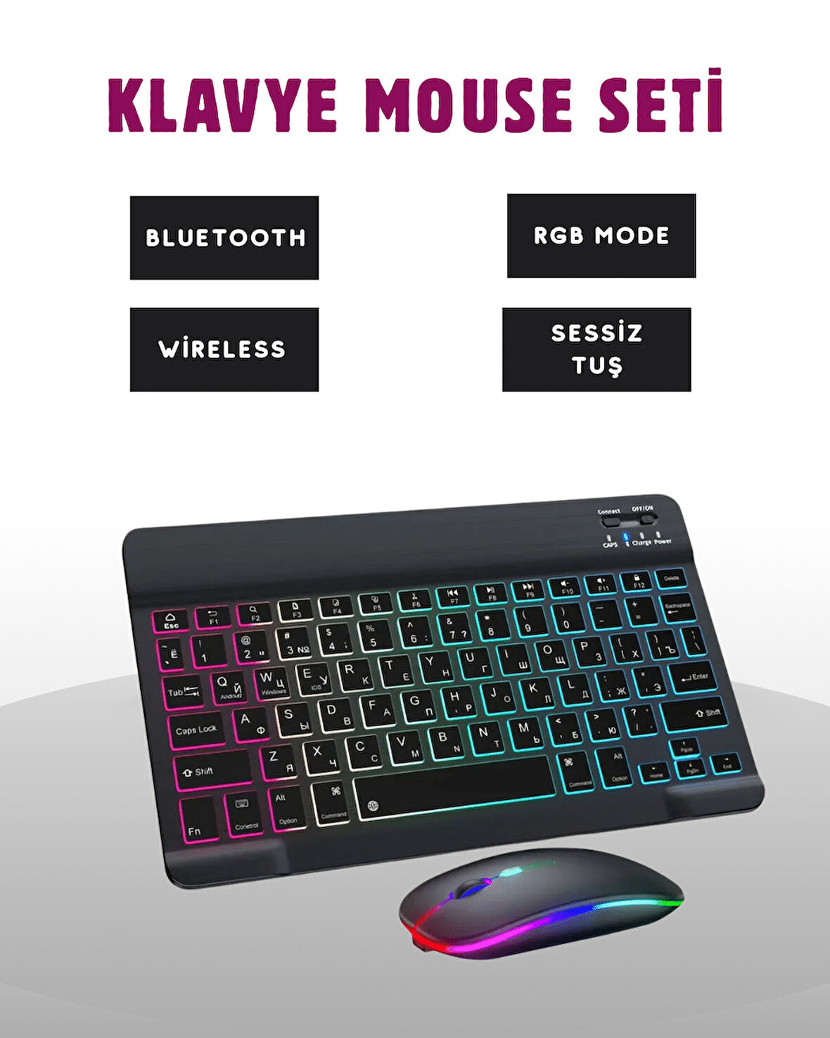 Türkçe Q Klavye Düzenli RGB Kablosuz Klavye Mouse Set