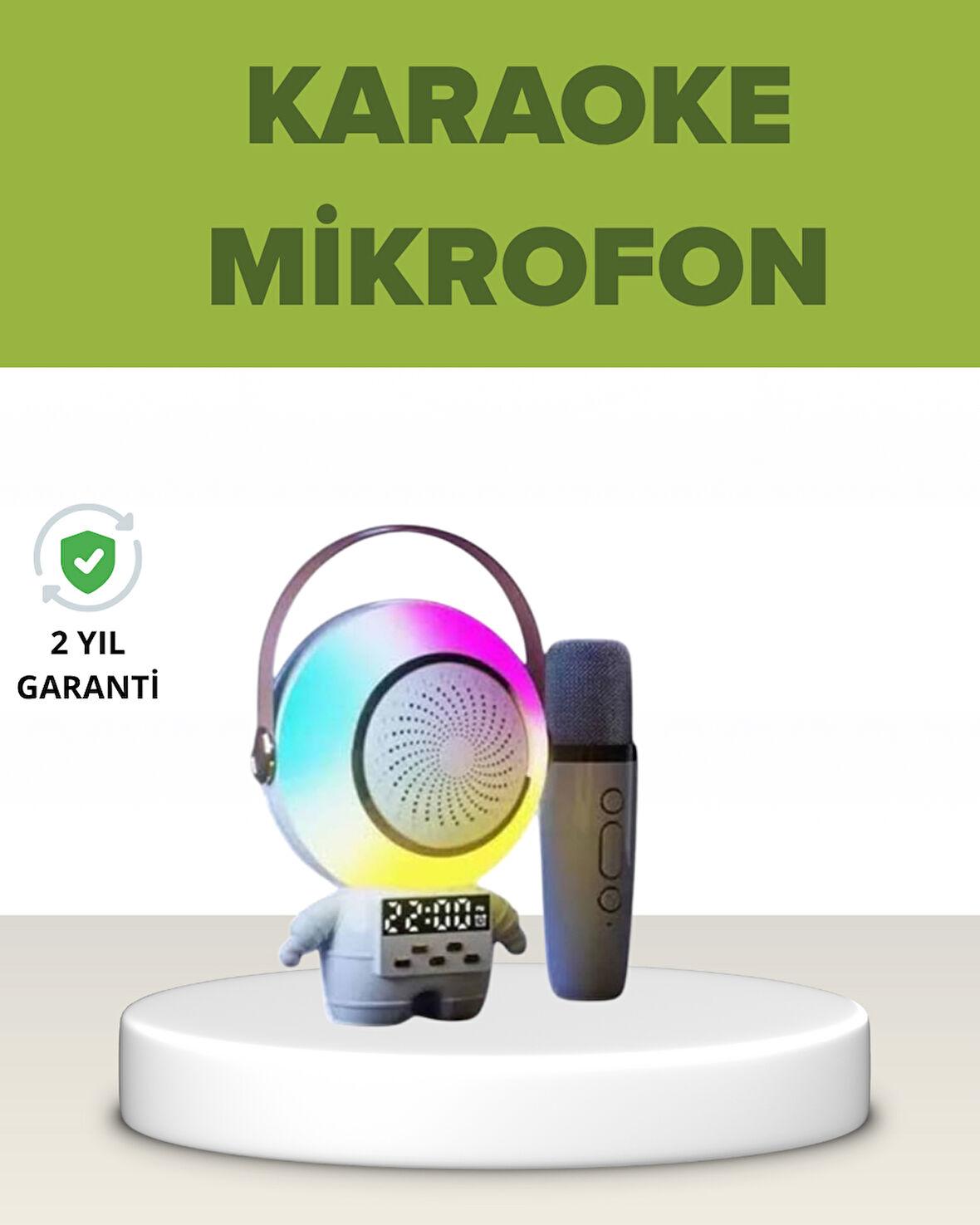 Astronot Tasarımlı Bluetooth Speaker ve Kablosuz Mikrofon Karaoke Seti