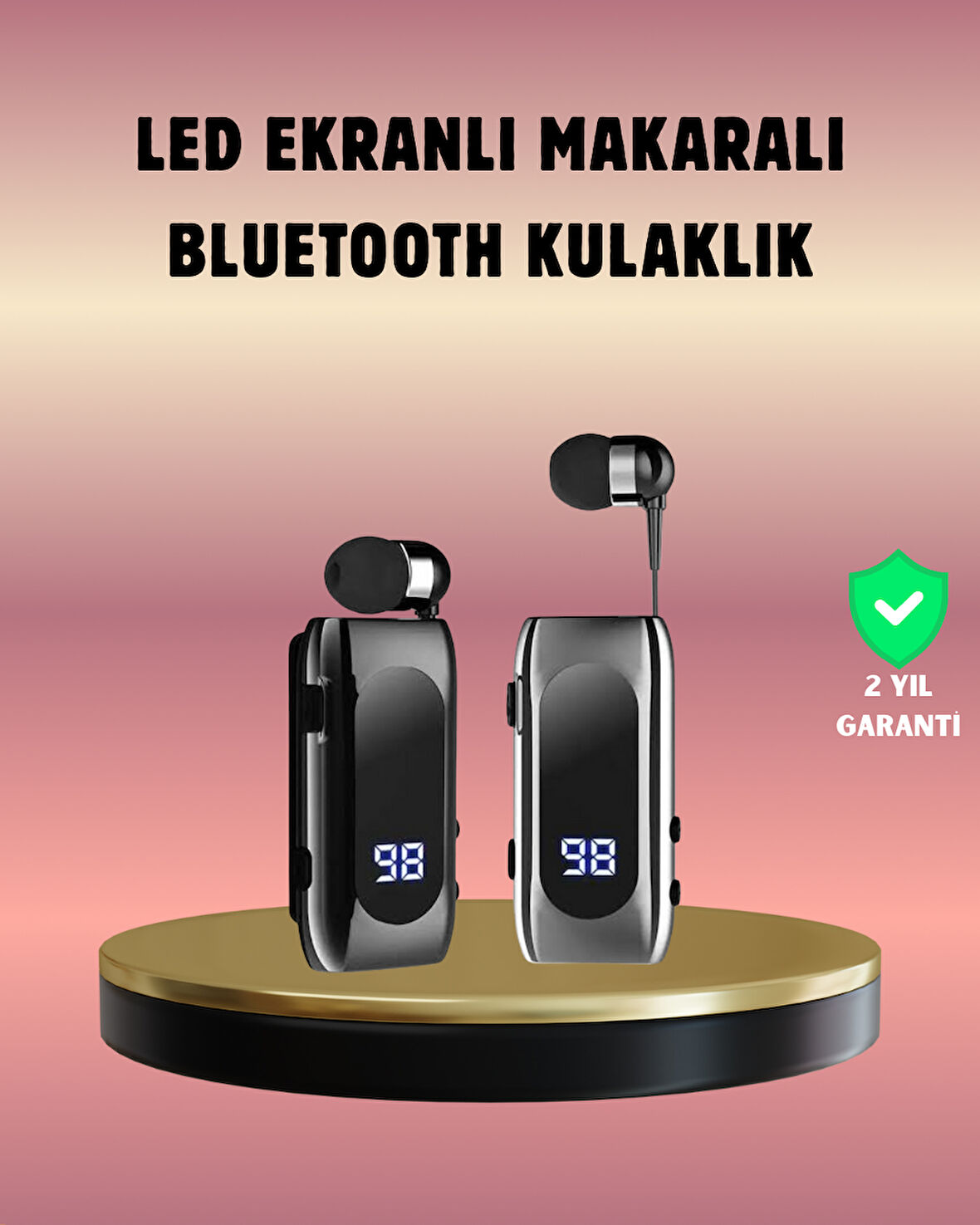 Dijital Göstergeli Bluetooth Kulaklık – Klipsli ve Şık Tasarım