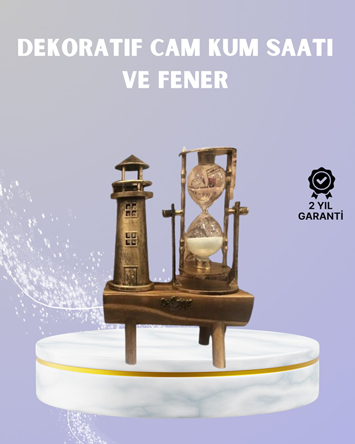 Ahşap Kum Saati ve Deniz Feneri Figürü Bir Arada – Ev & Ofis Dekorasyonu