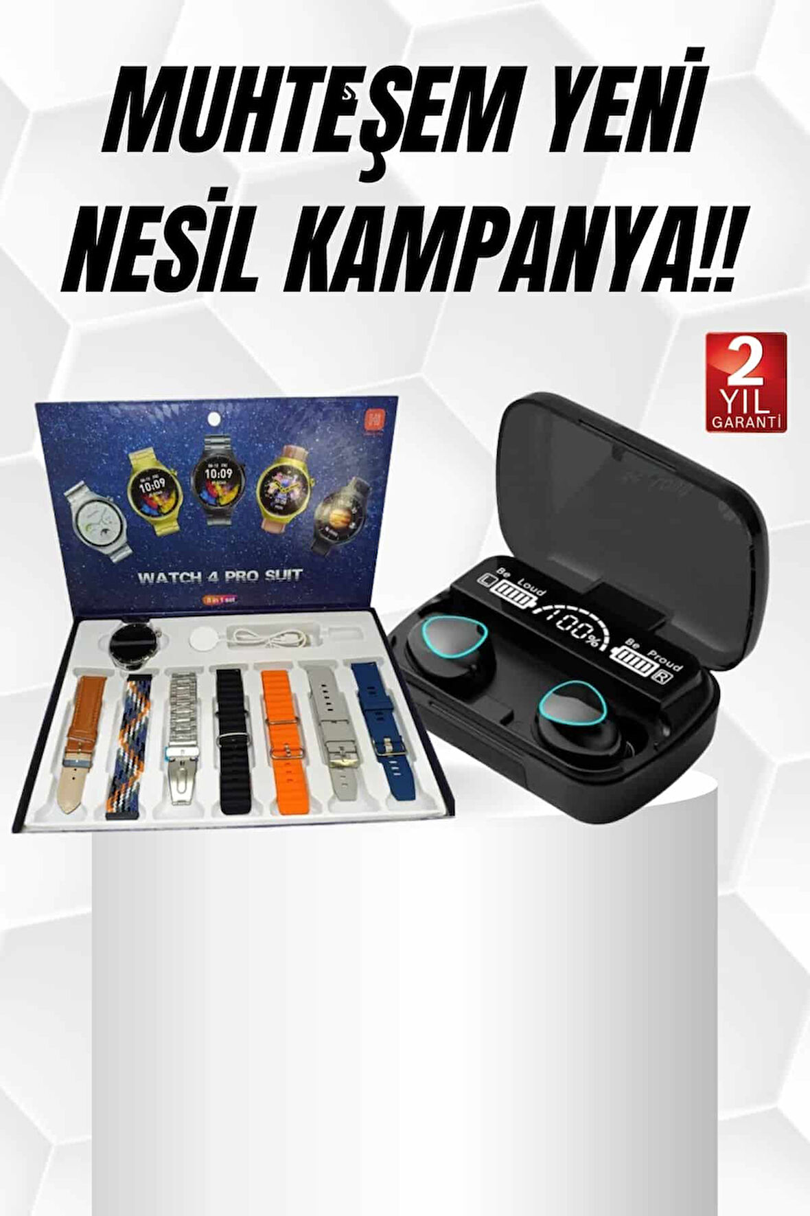 Ucuz Kaliteli Yeni Nesil 7 Kordonlu Akıllı Saat ve Kablosuz Bluetooth Kulaklık AN