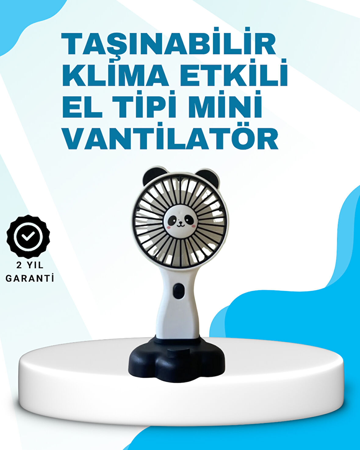 Panda Desenli USB Şarjlı Taşınabilir Mini Vantilatör
