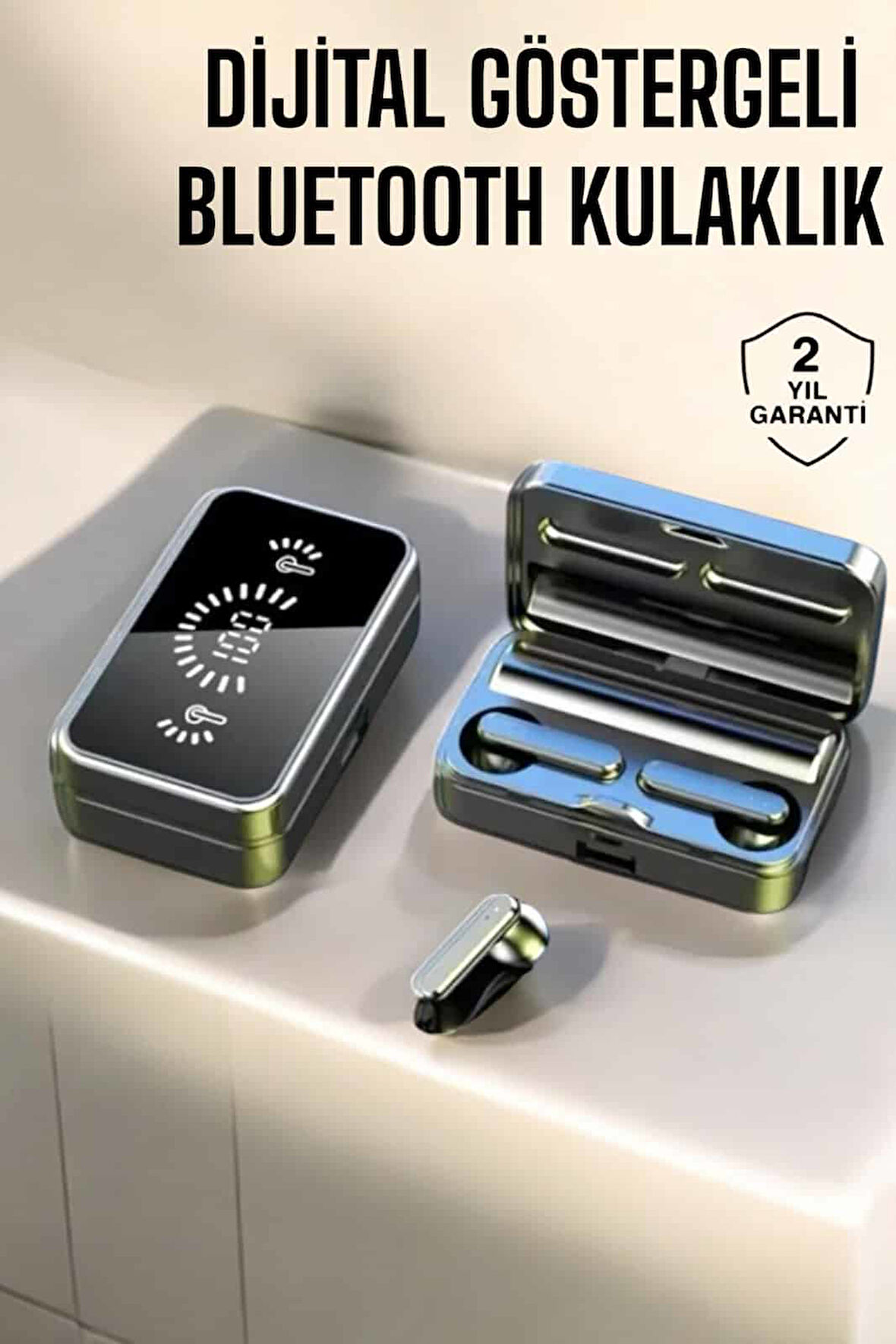 Aynalı Bluetooth Kulaklık Telefon Standlı Dijital Göstergeli