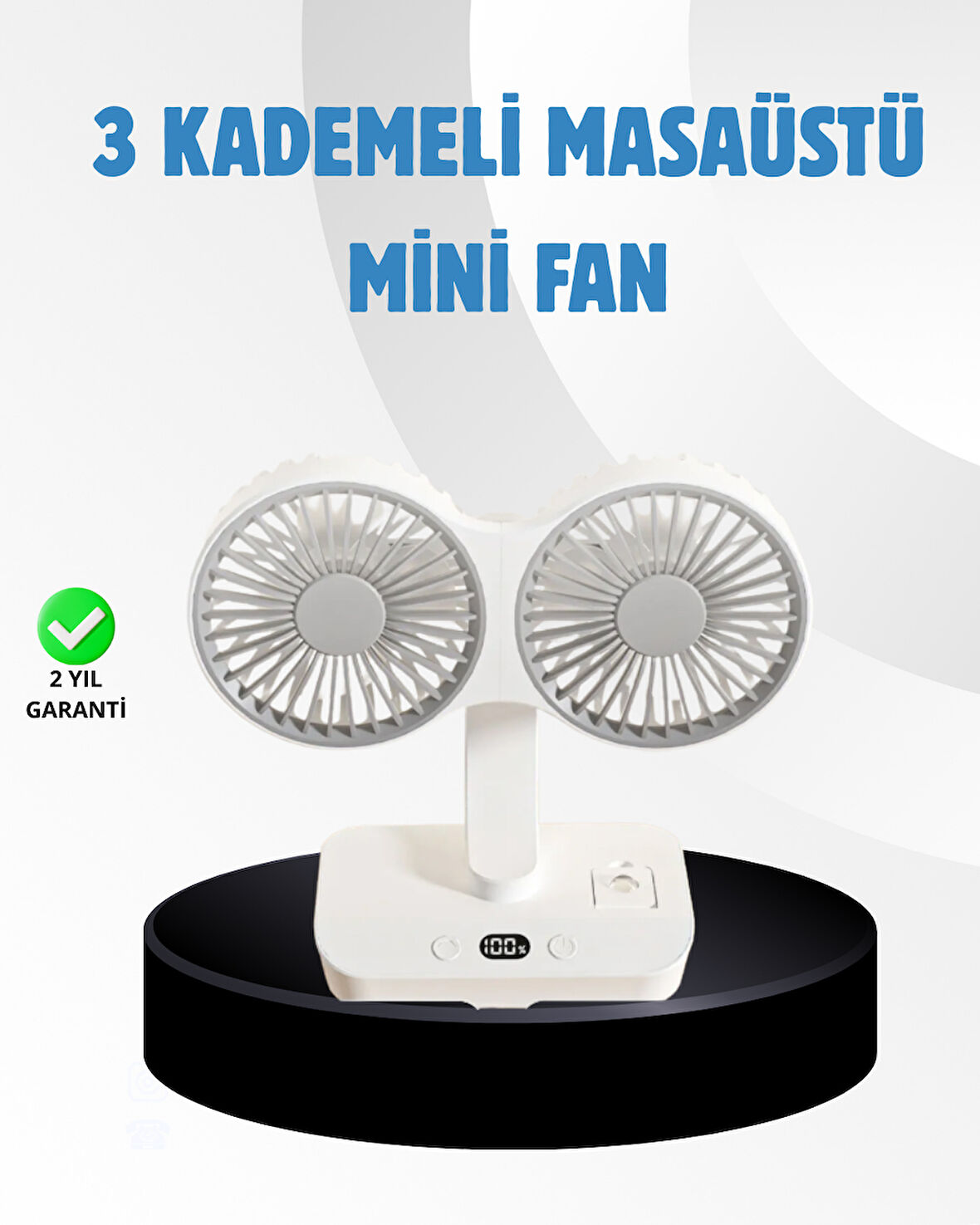 Sessiz Çalışan USB Şarjlı Çift Kafalı Masaüstü Fan – Ev ve Ofis İçin