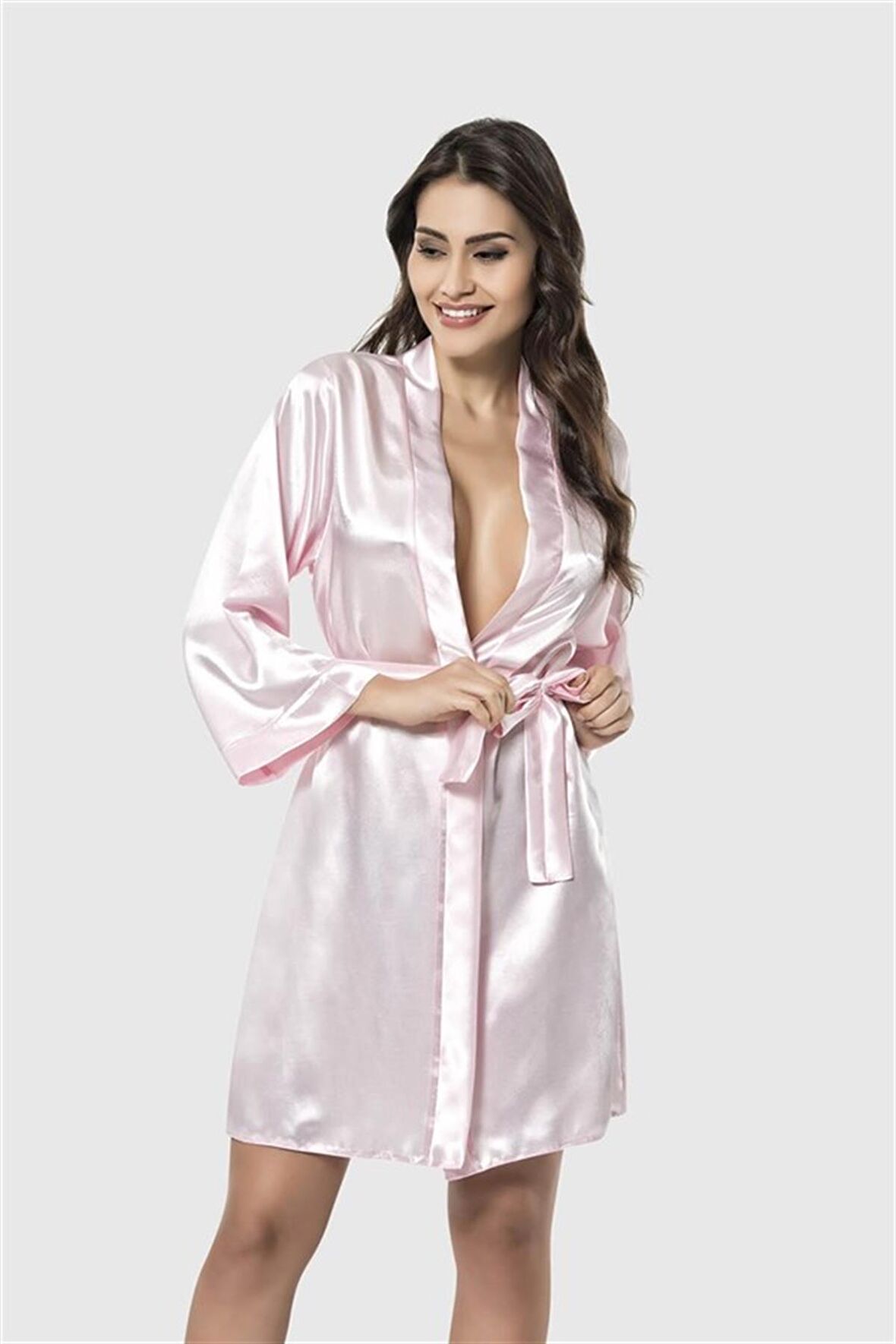 Markano  Pembe Kısa Saten Sabahlık