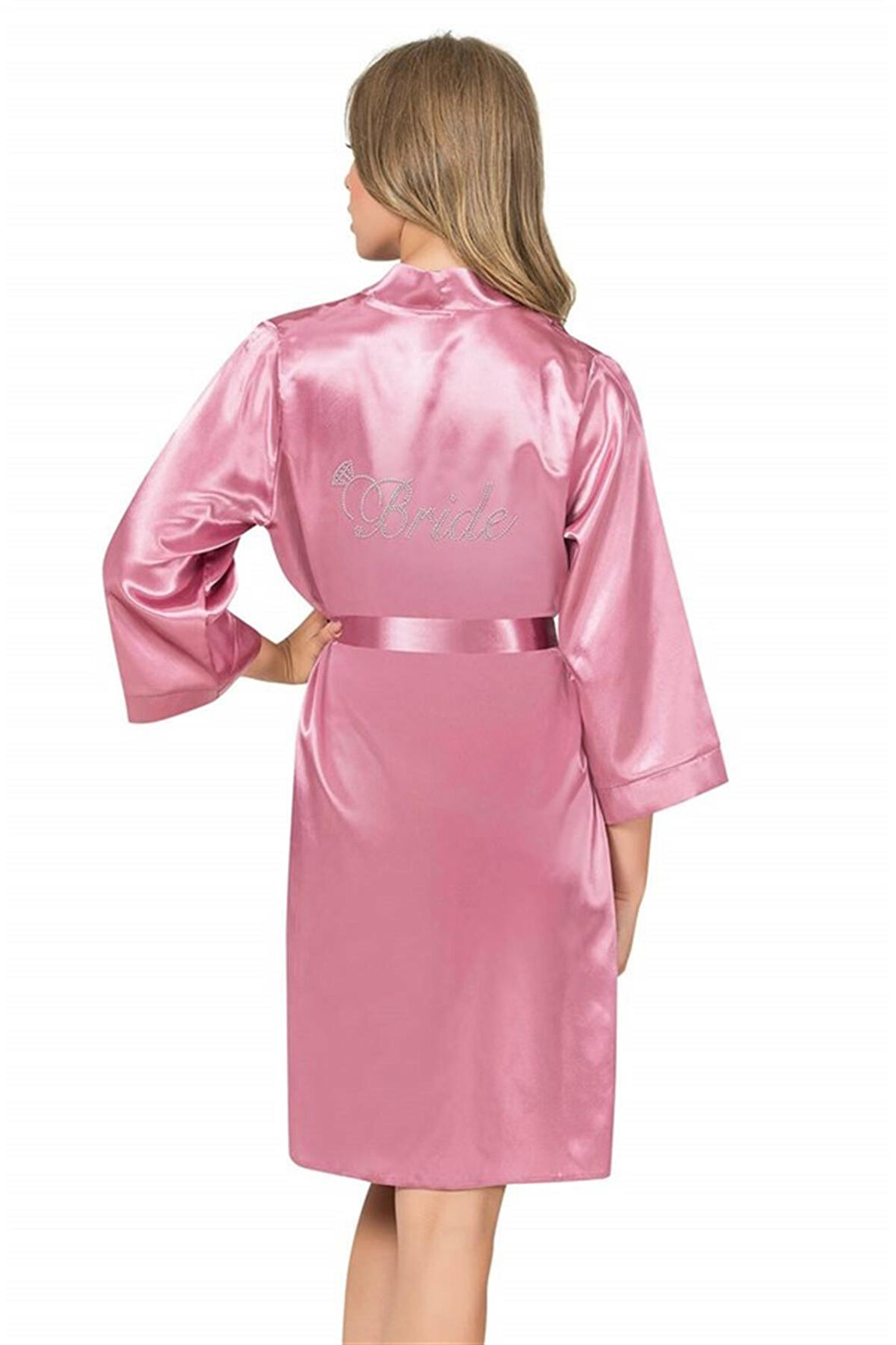 Markano  Gül Kurusu Kısa Saten Bride Sabahlık