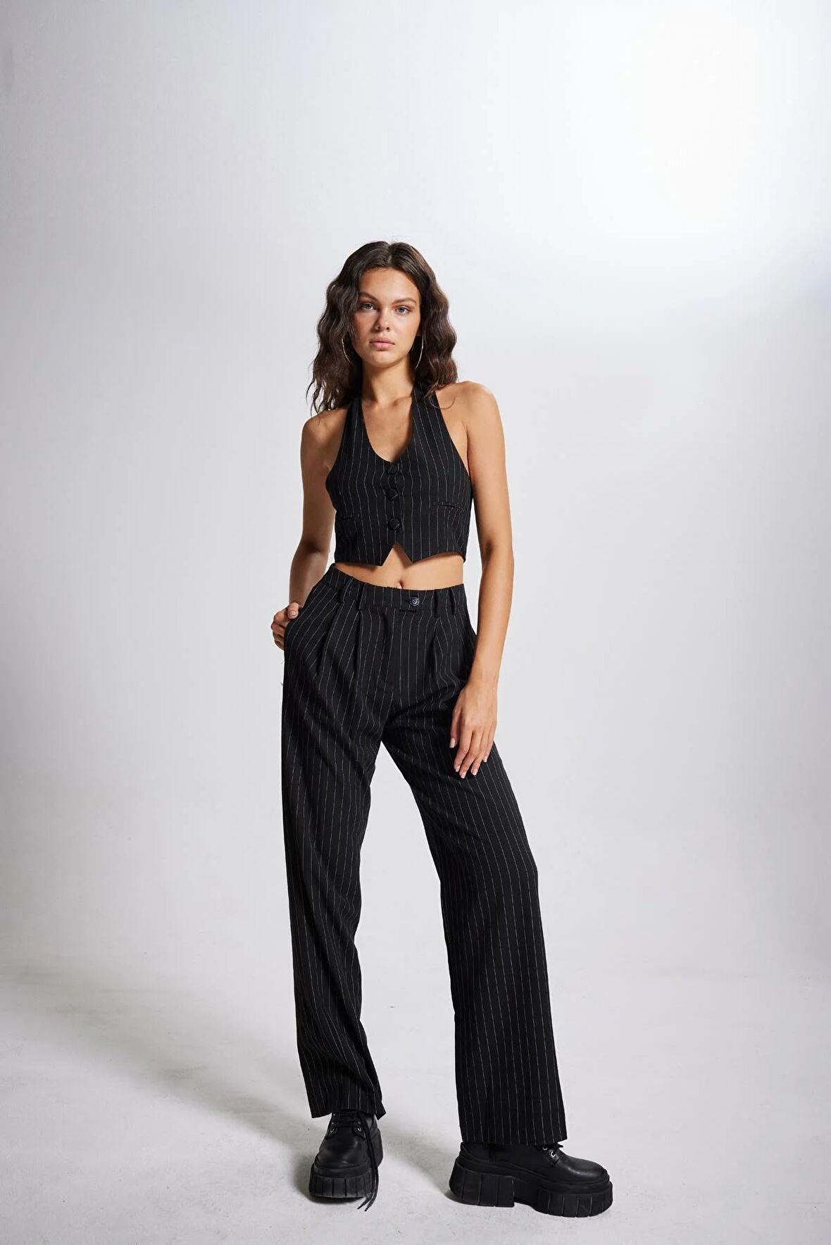 Markano Striped Pantolon Siyah