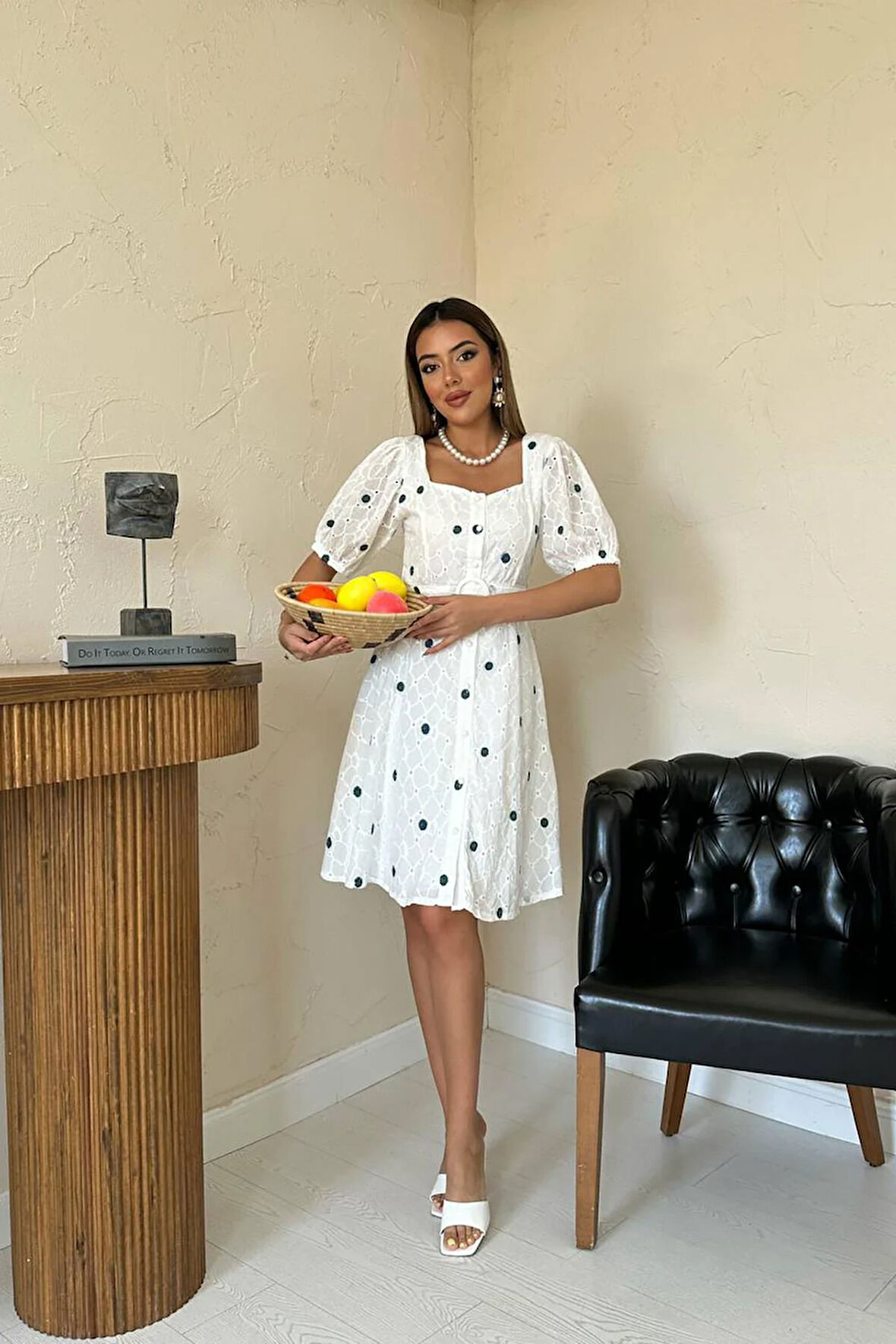 Markano Kemerli Kare Yaka Elbise