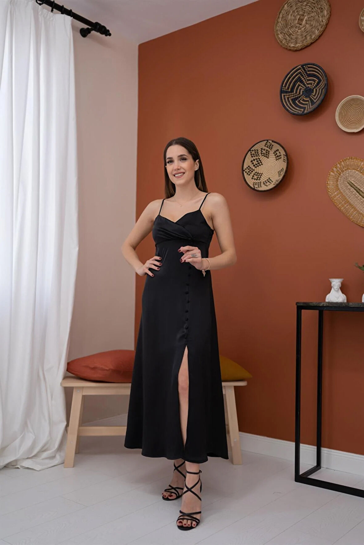 Markano Askılı Saten Elbise