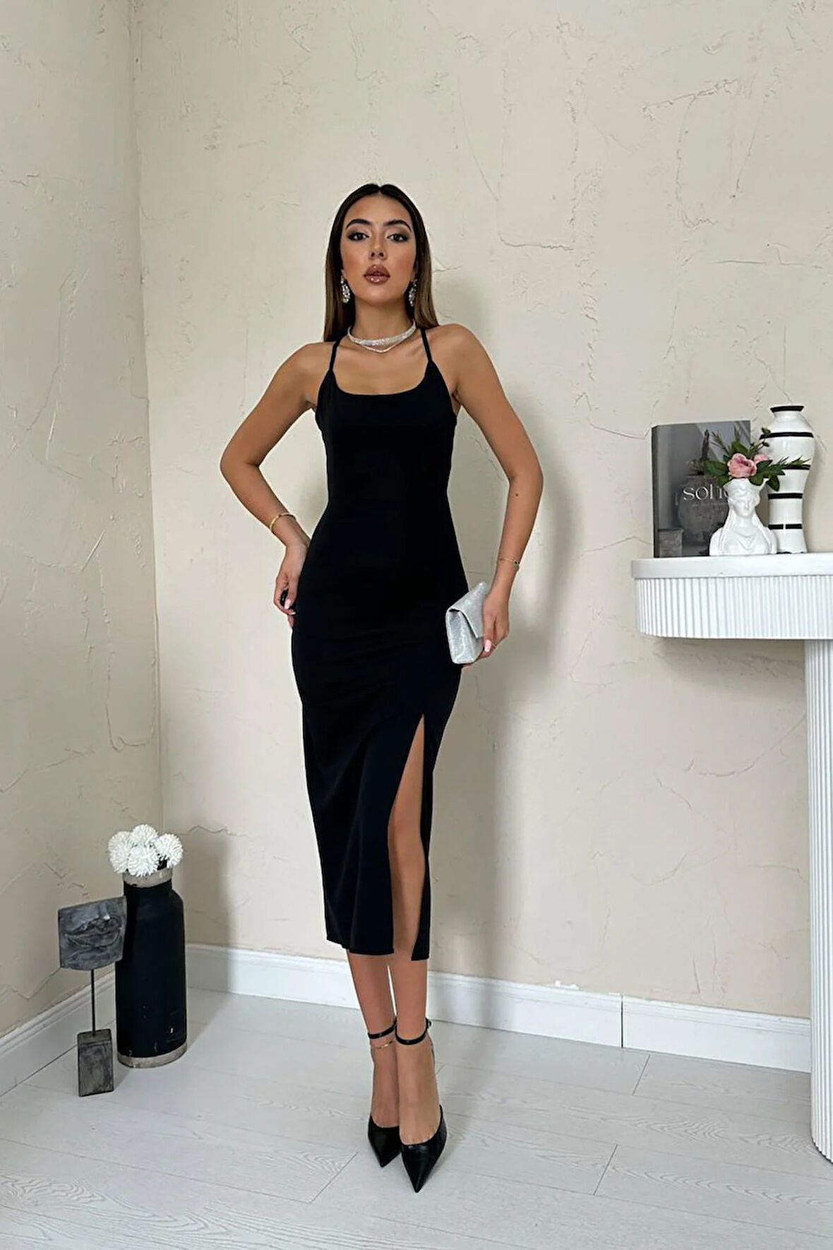 Markano Sırt Dekolteli Elbise