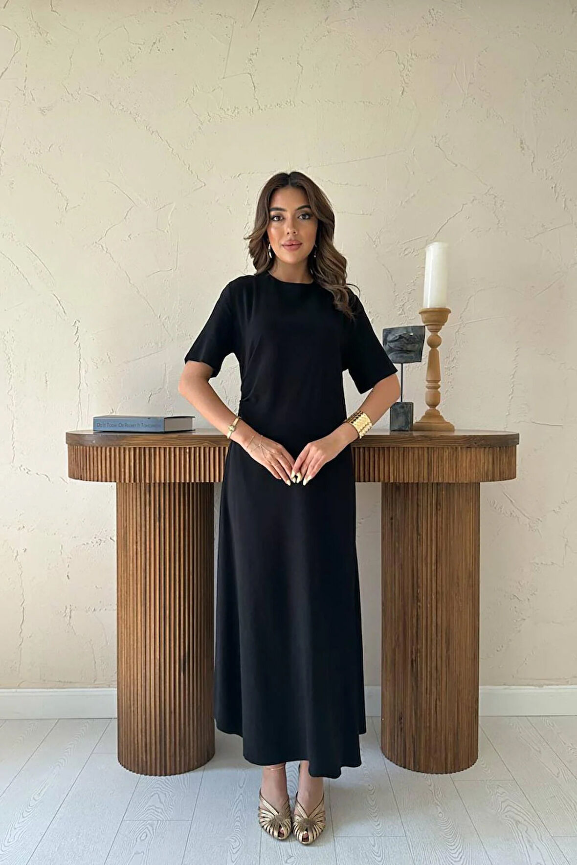 Markano Pileli Bisiklet Yaka Elbise