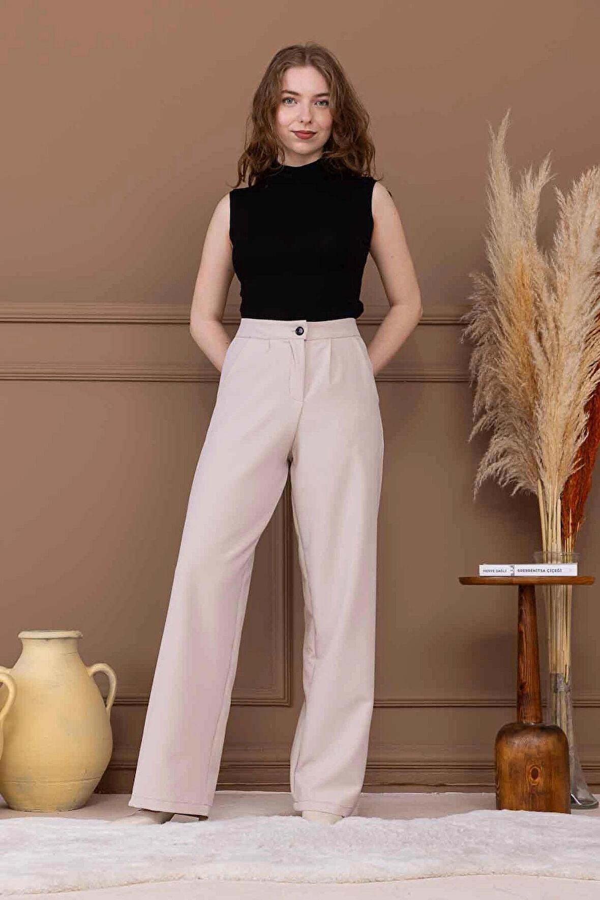 Kadın Yüksek Bel Pileli Palazzo Pantolon