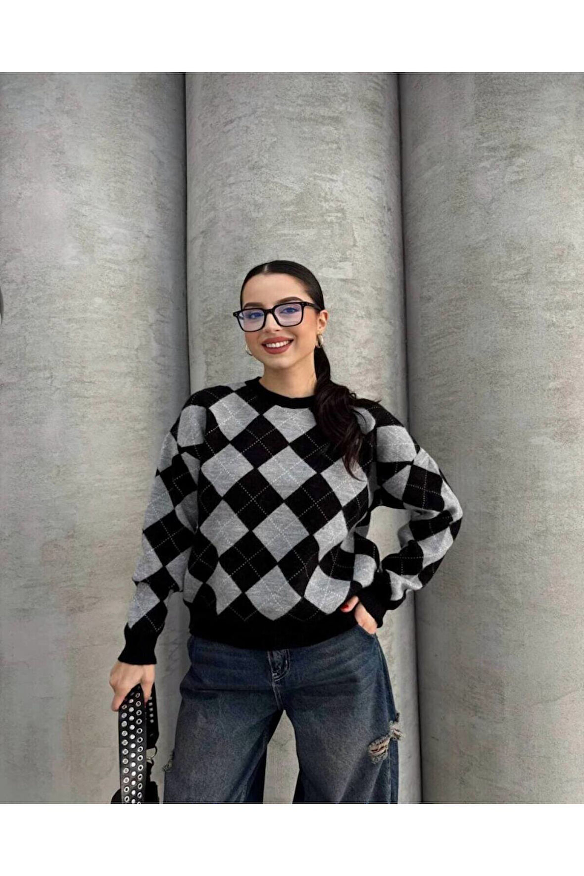 Baklava Desenli Triko Kazak